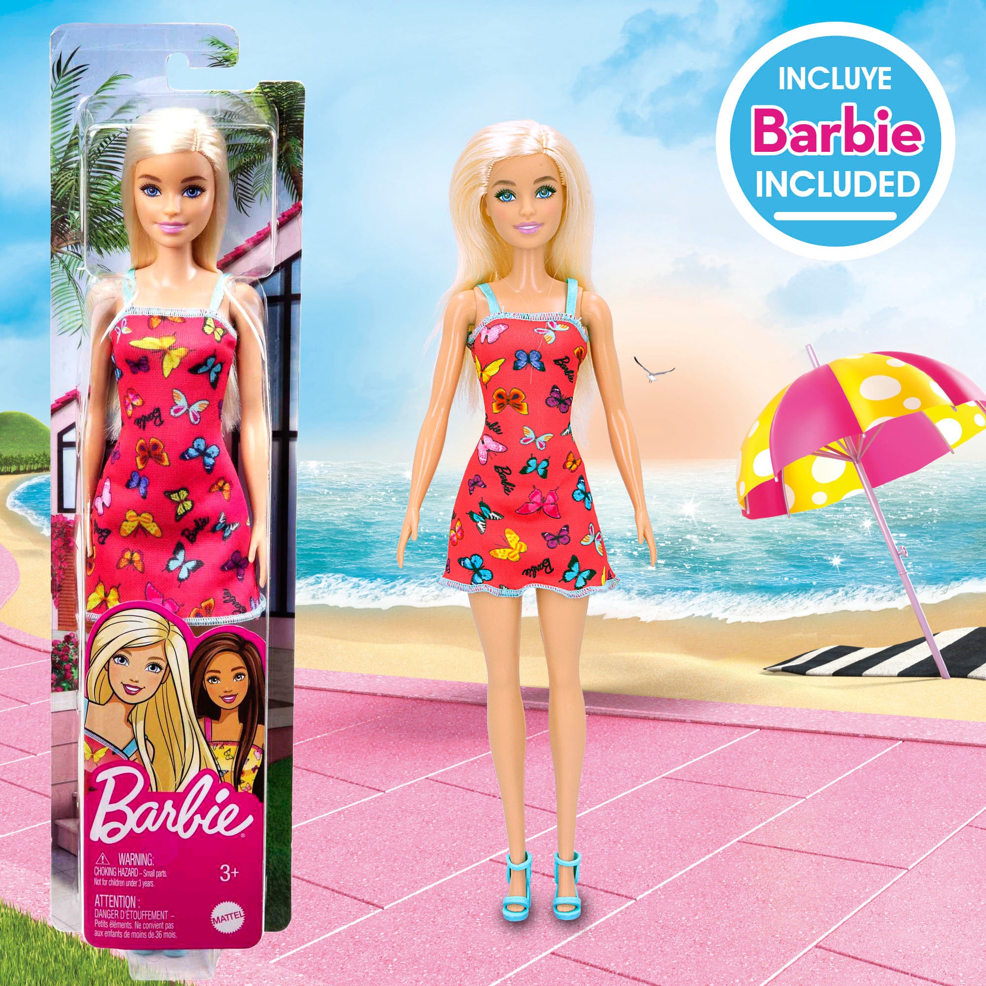 Conjunto Barbie Balde de Praia com Boneca, Acessórios e Mochila para Transporte
