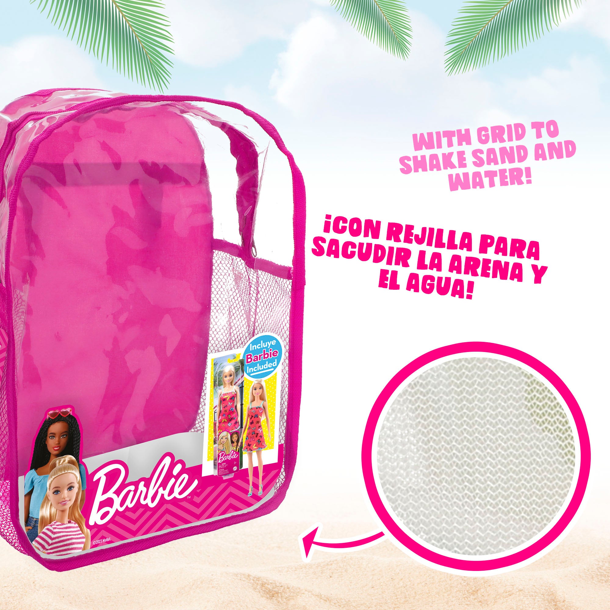 Conjunto Barbie Balde de Praia com Boneca, Acessórios e Mochila para Transporte