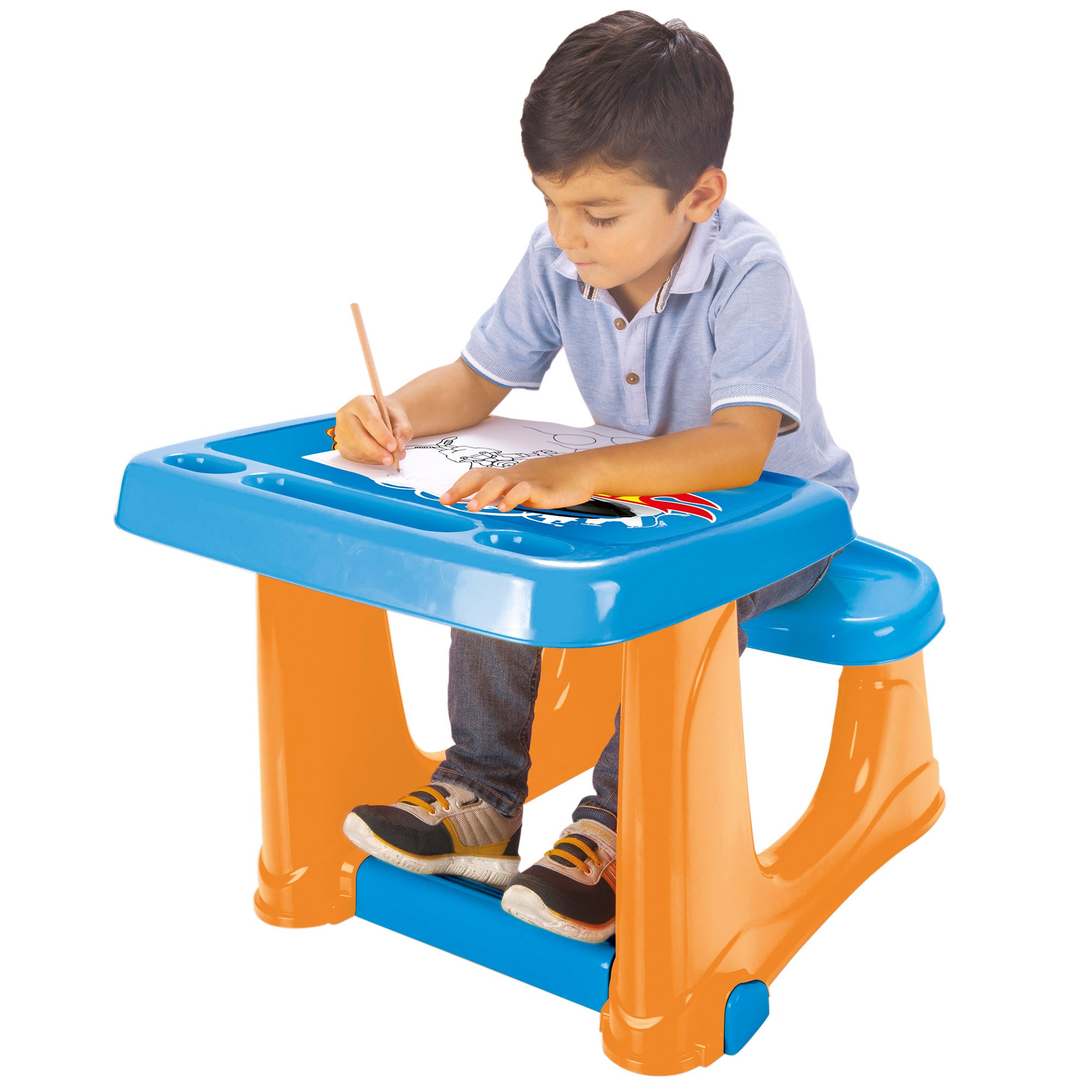 Secretária infantil Hot Wheels com assento e apoio para os pés