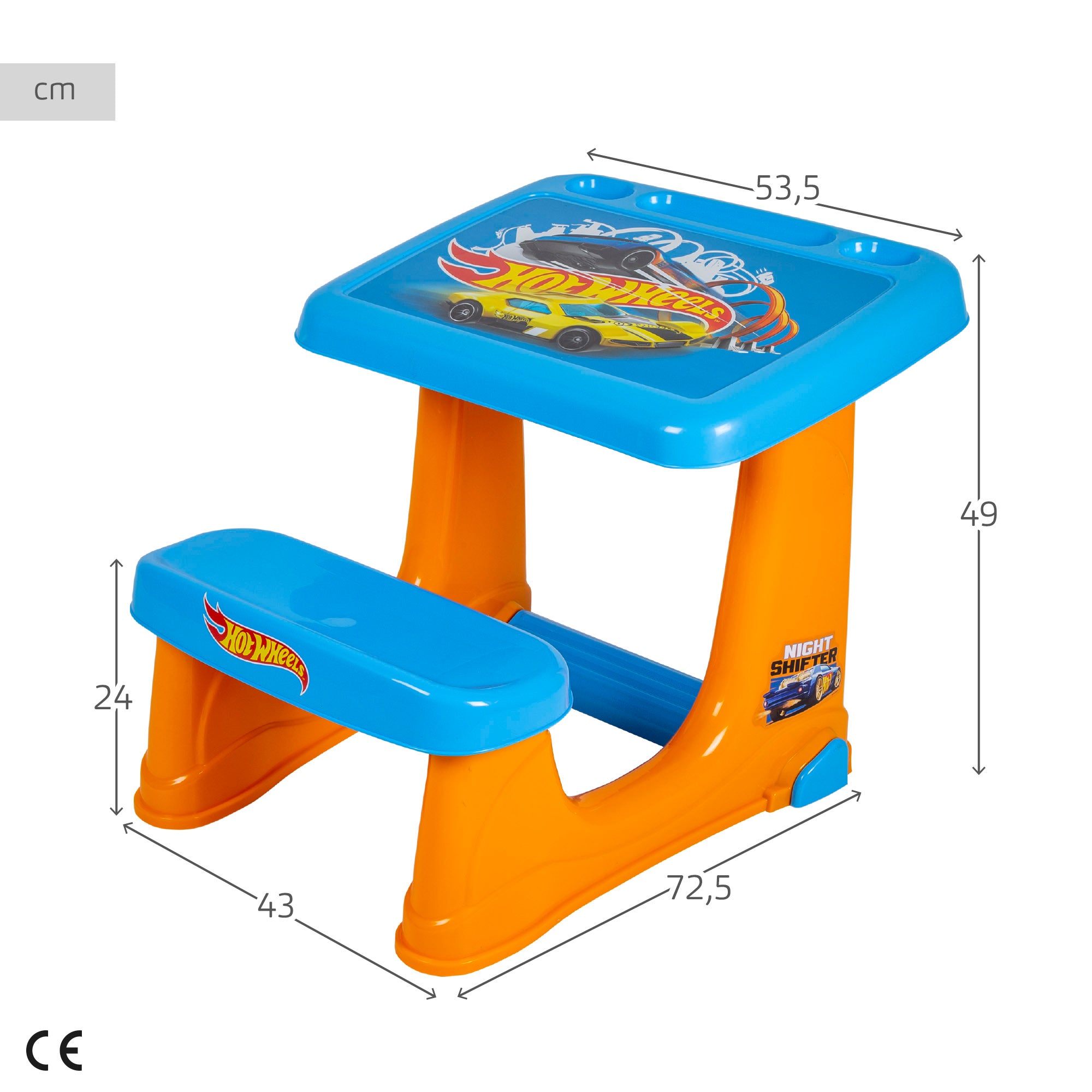 Secretária infantil Hot Wheels com assento e apoio para os pés