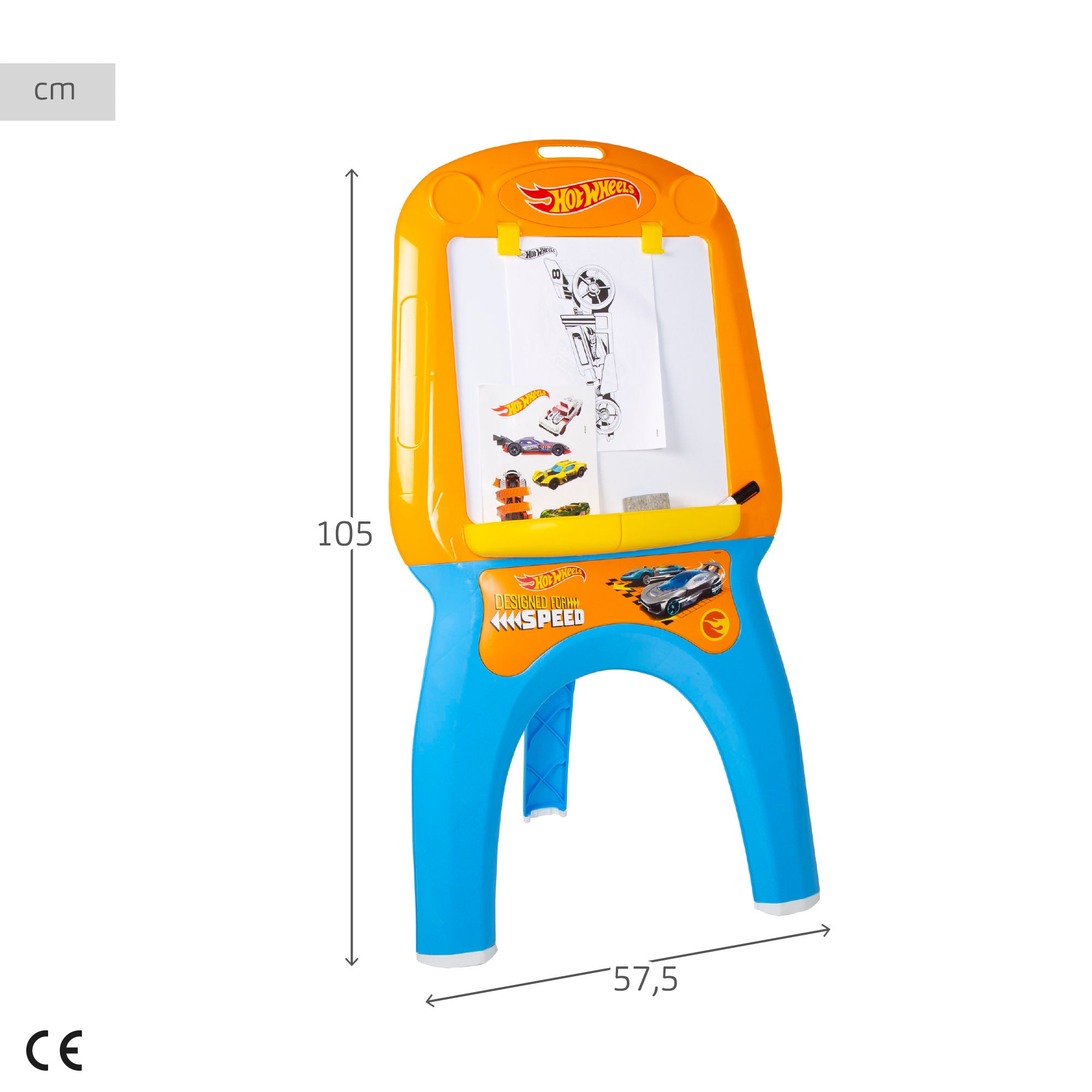 Cavalete de desenho infantil Hot Wheels com marcador, autocolantes e folhas para colorir.