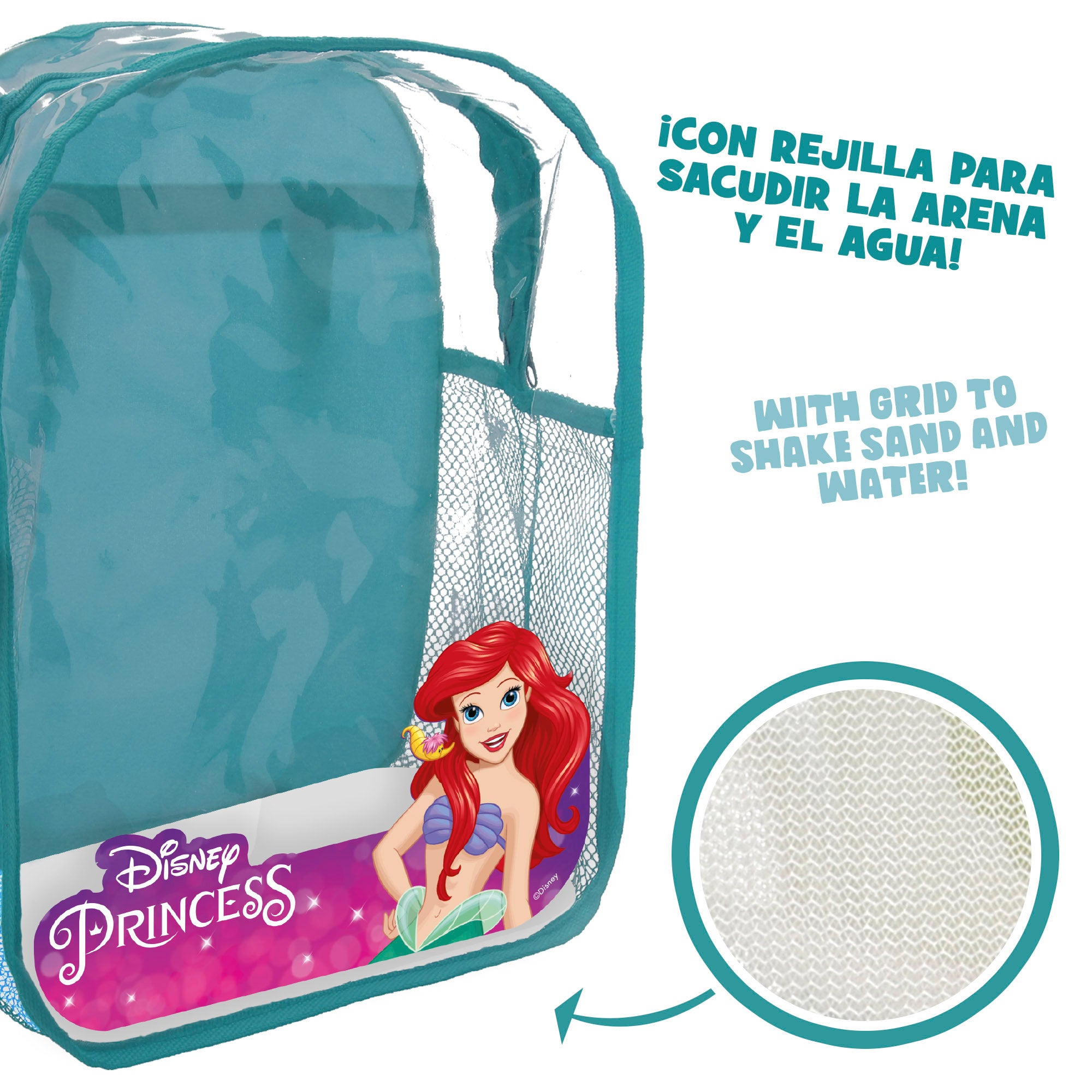 Balde de praia das Princesas Disney com acessórios e mochila