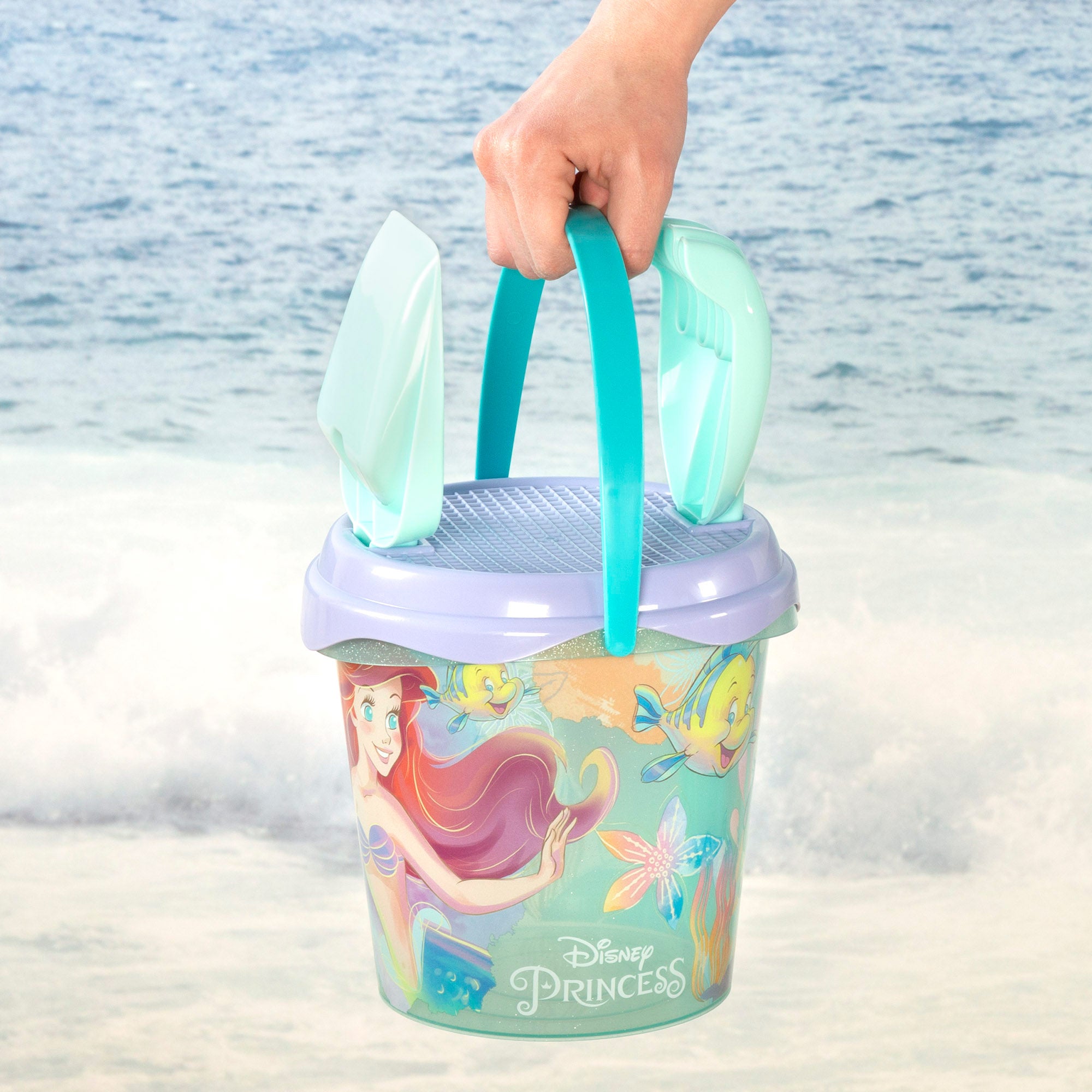 Balde de praia das Princesas Disney com acessórios e mochila