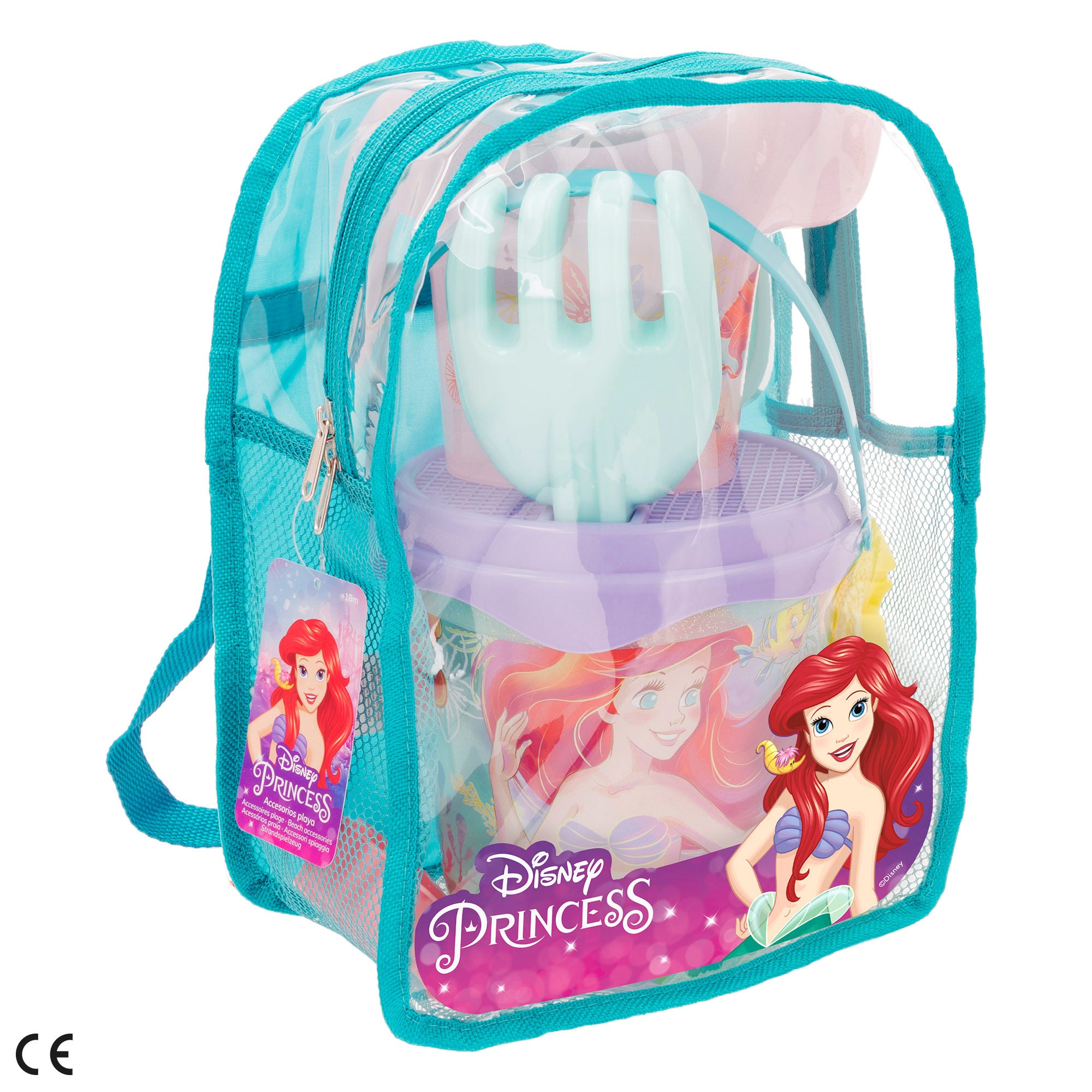 Balde de praia das Princesas Disney com acessórios e mochila