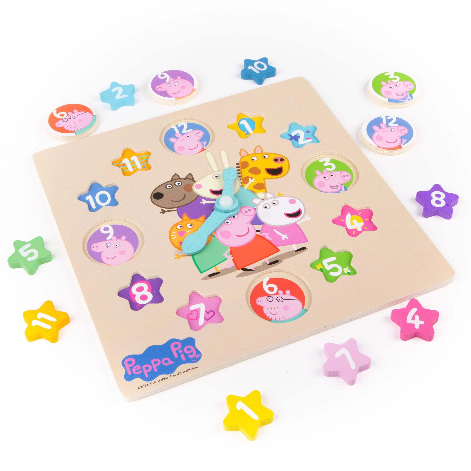 Relógio interativo educativo em madeira da Peppa Pig para crianças