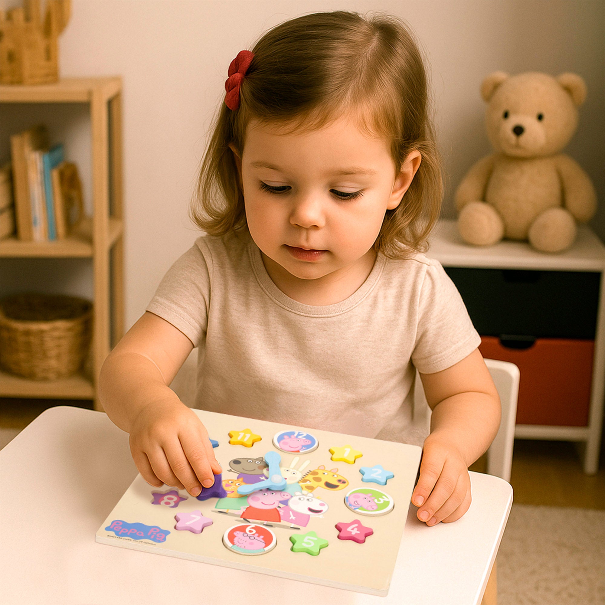 Relógio interativo educativo em madeira da Peppa Pig para crianças