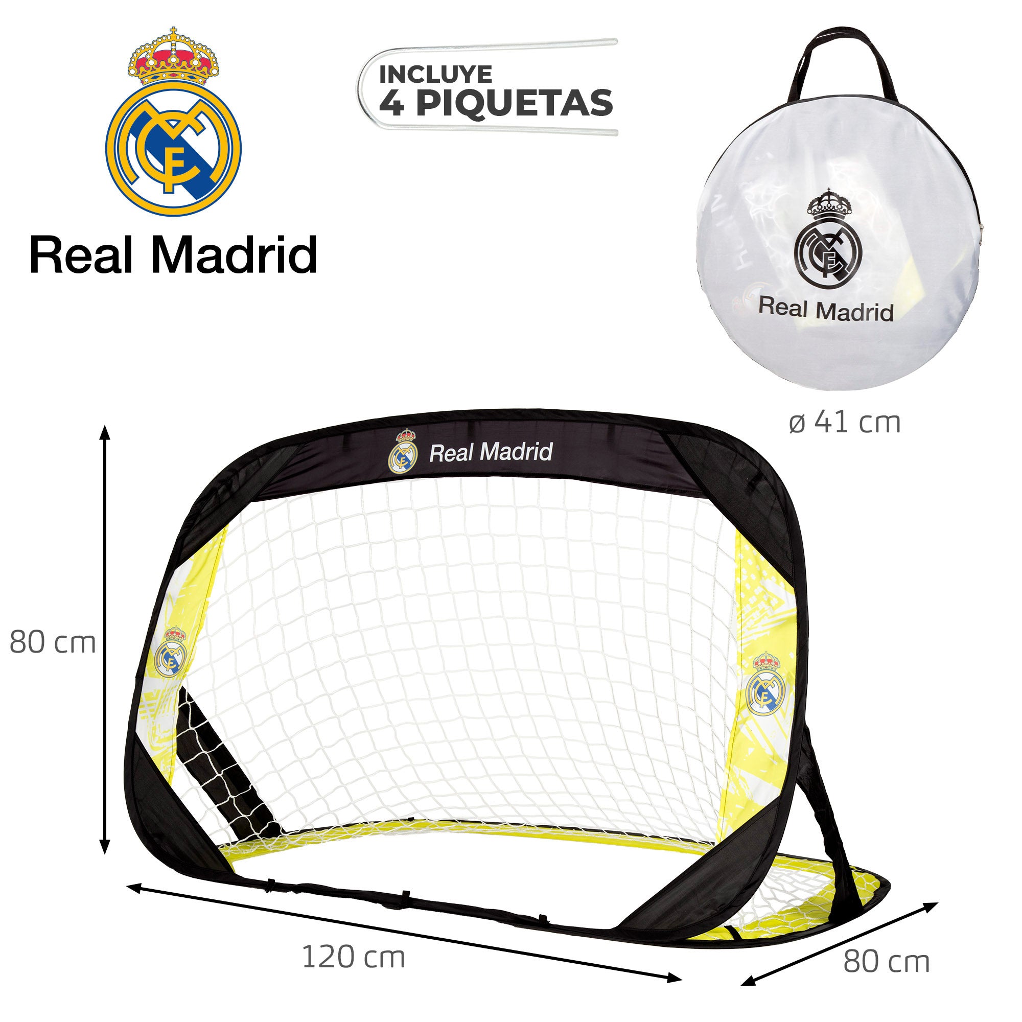 Golo pop-up 4 em 1 do Real Madrid com alvo de 120x80x80 cm