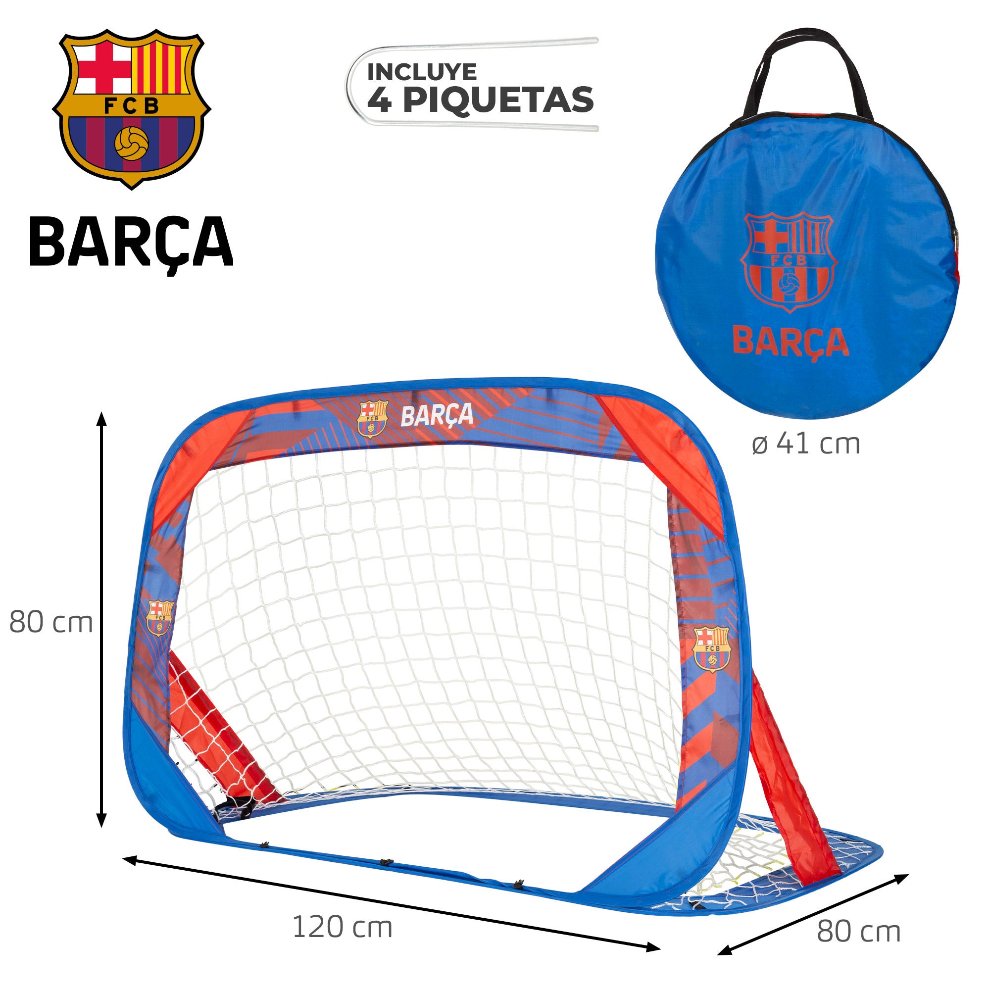 Conjunto de 2 balizas de futebol pop-up do Barça, 120x80x80 cm
