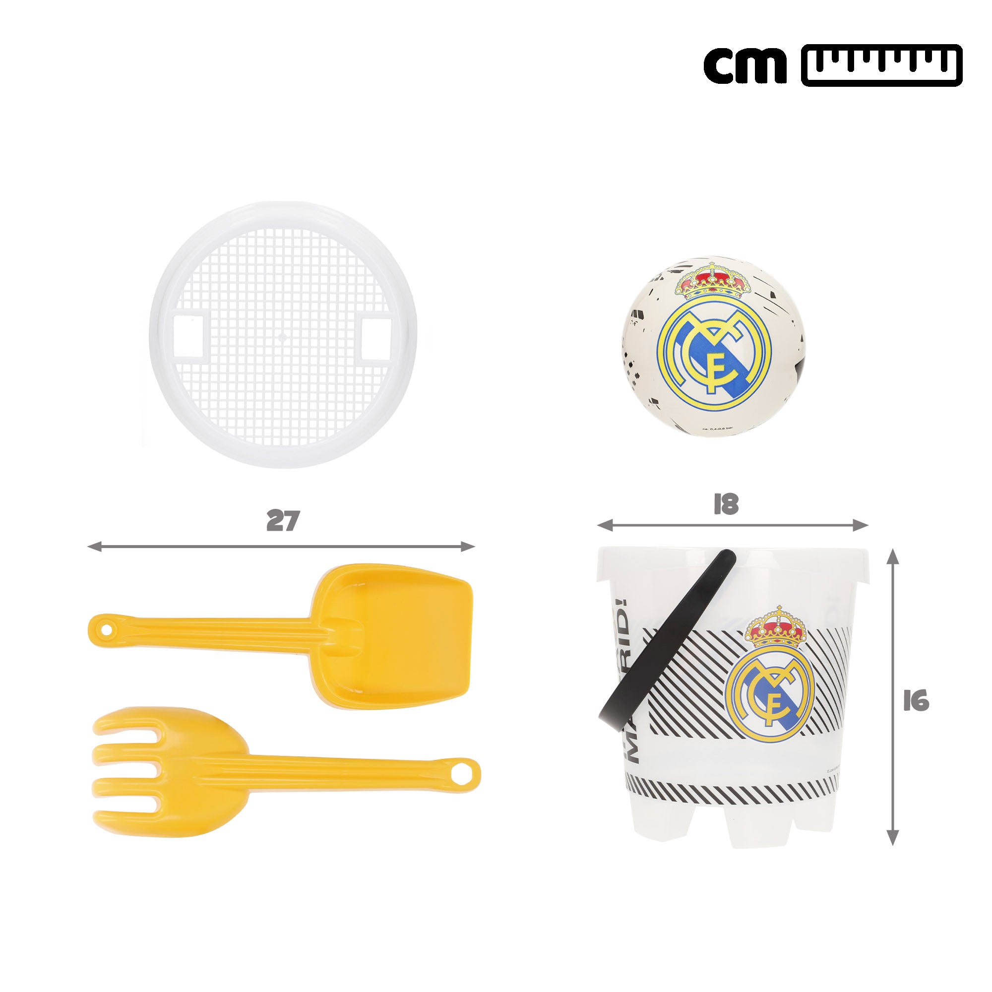 Balde de praia do Real Madrid com acessórios e bola da equipa