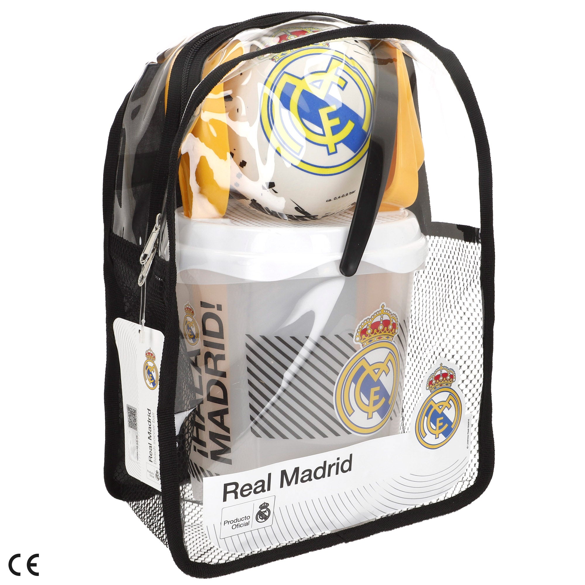 Balde de praia do Real Madrid com acessórios e bola da equipa