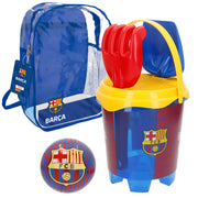 Balde de praia do FC Barcelona com acessórios e bola da equipa