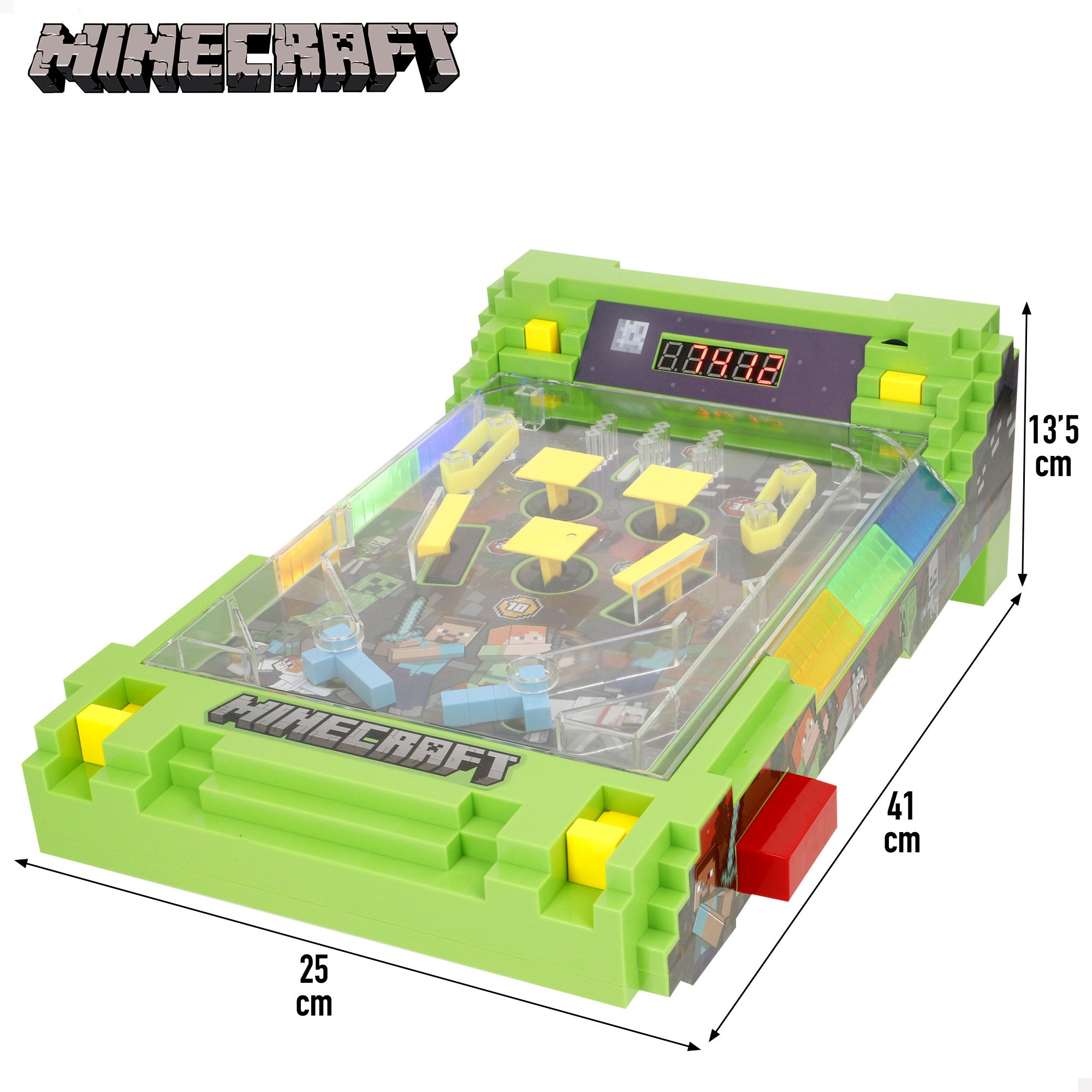 Mesa de pinball Minecraft com luzes e sons.