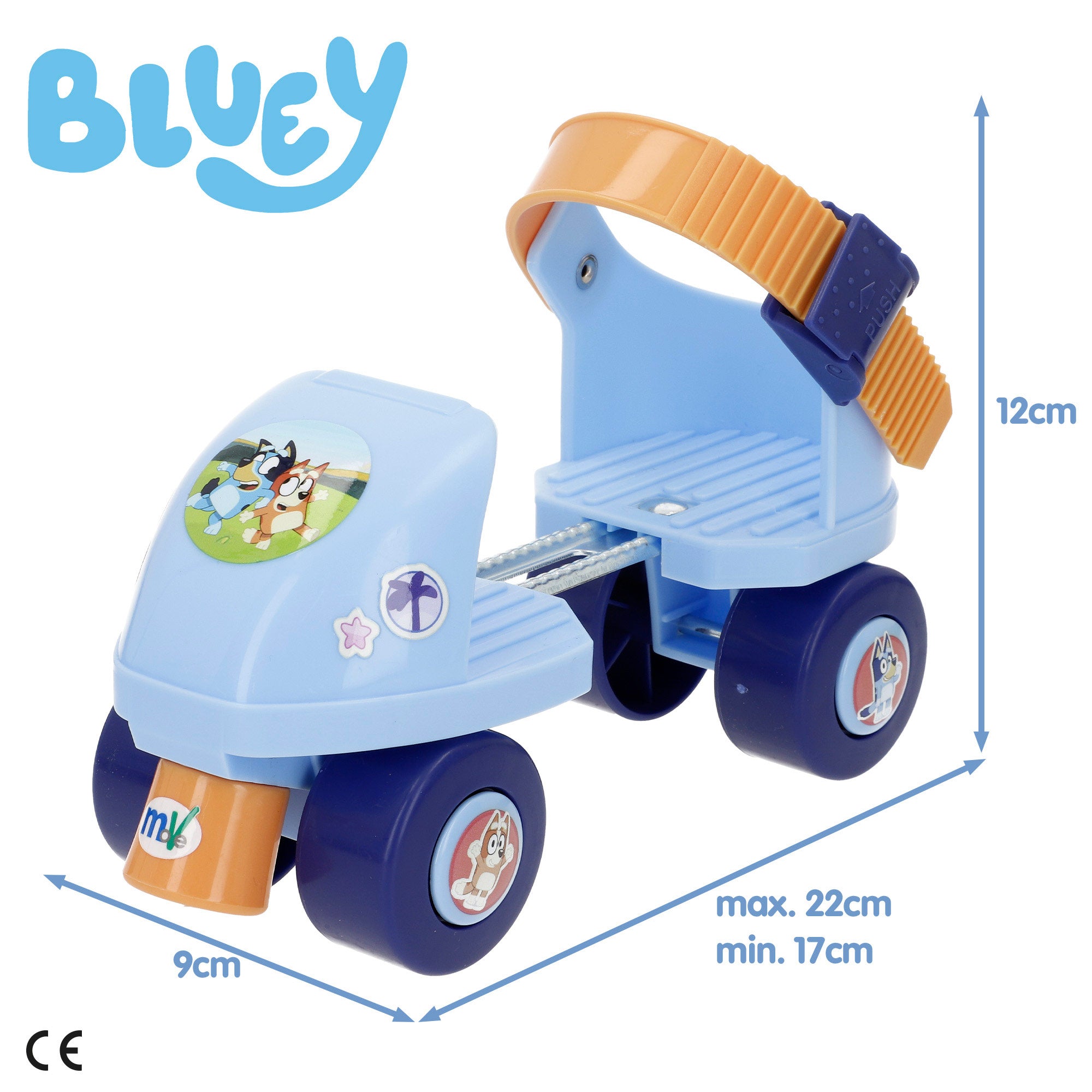 Patins Bluey ajustáveis ​​com 4 rodas, tamanhos 22 a 29, peso máximo de 20 kg