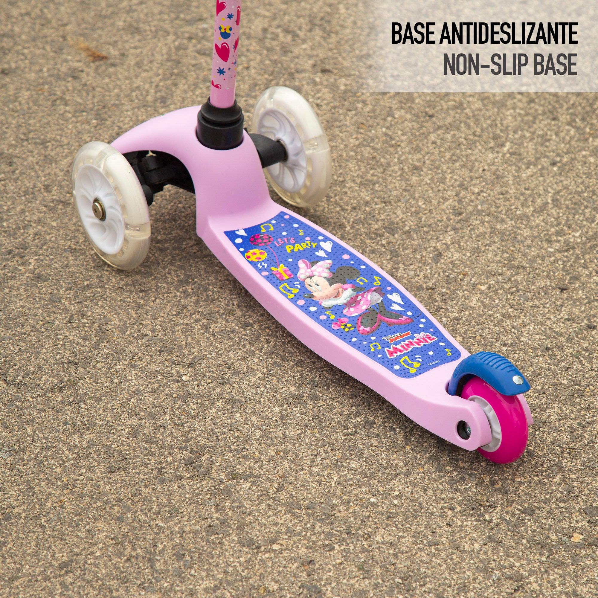 Trotinete Minnie Mouse de 3 rodas, capacidade máxima de 20 kg, com luzes e travão.