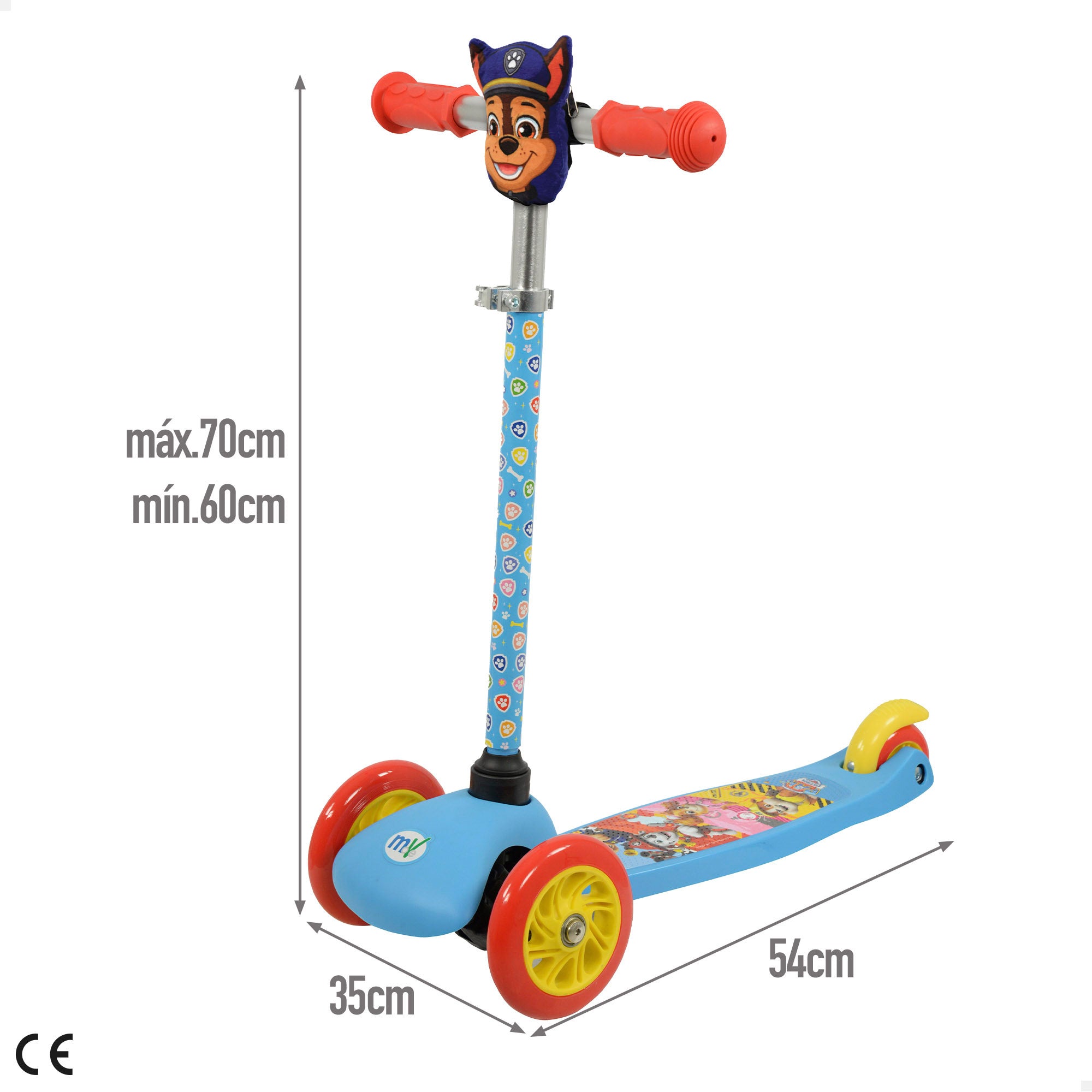 Trotinete infantil de 3 rodas Patrulha Pata Chase com bolso frontal