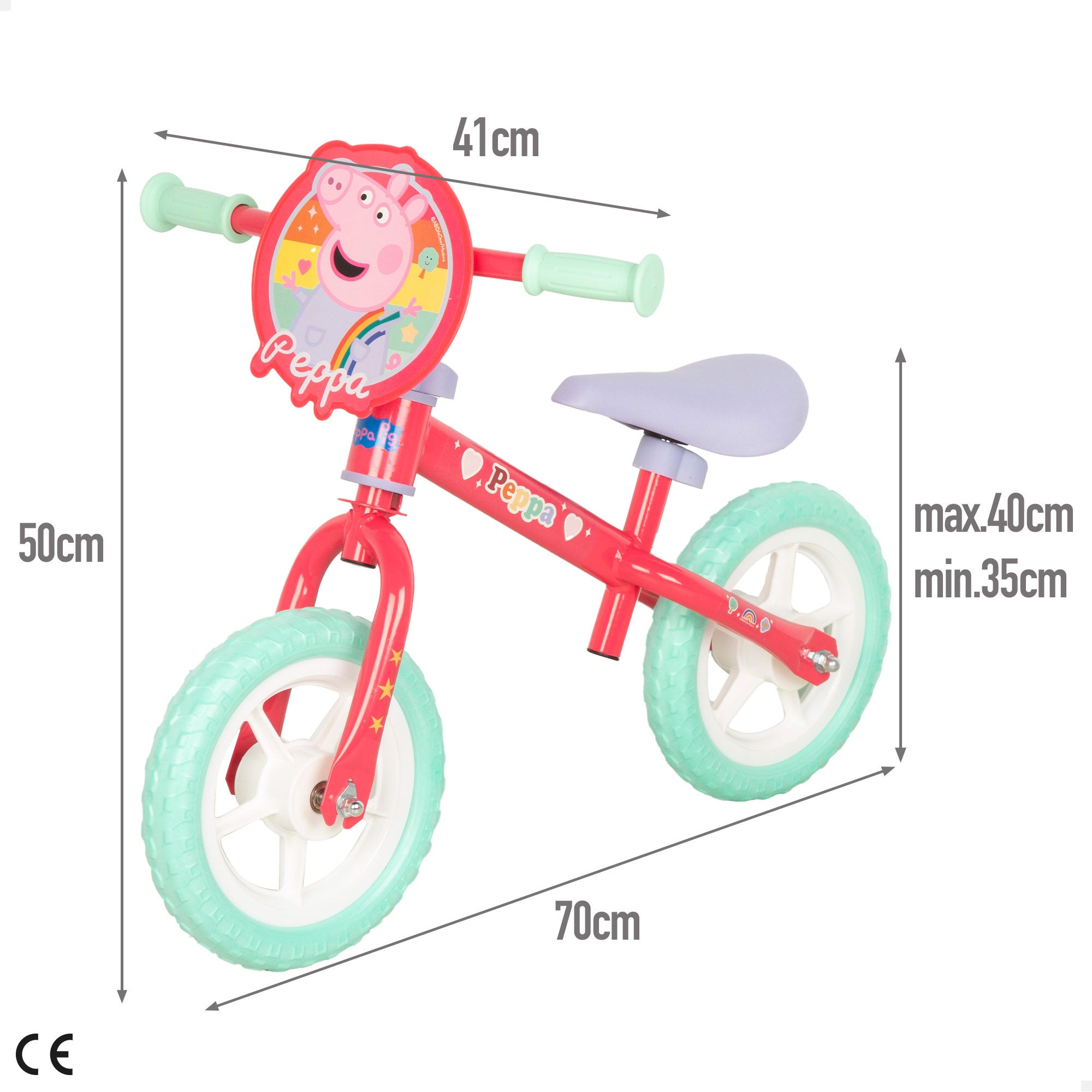 Bicicleta de equilíbrio Peppa Pig, altura ajustável, máx. 20 kg