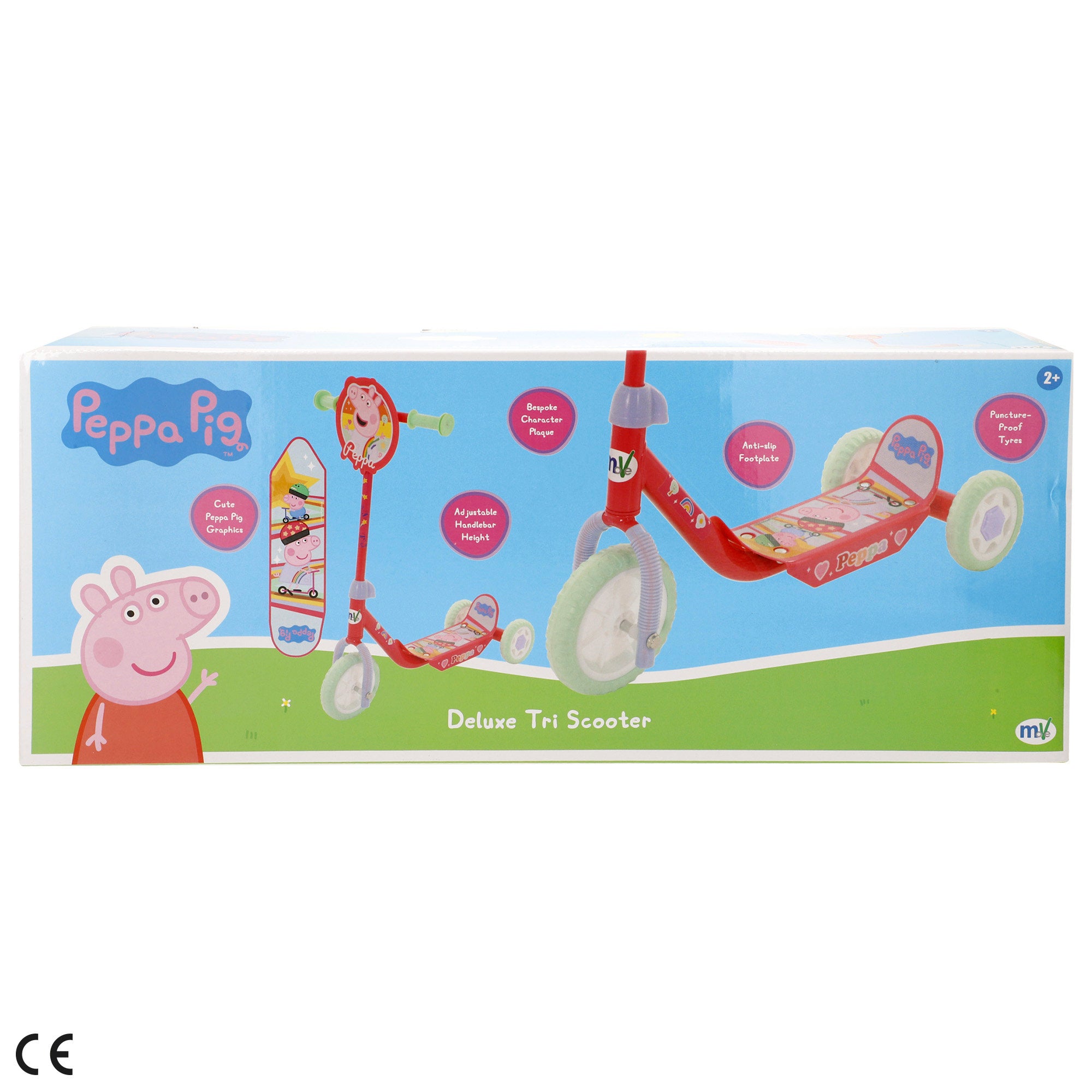 Trotinete Peppa Pig de 3 rodas, dimensões 58x36x65-70 cm, peso máximo 20 kg, a partir dos 2 anos.