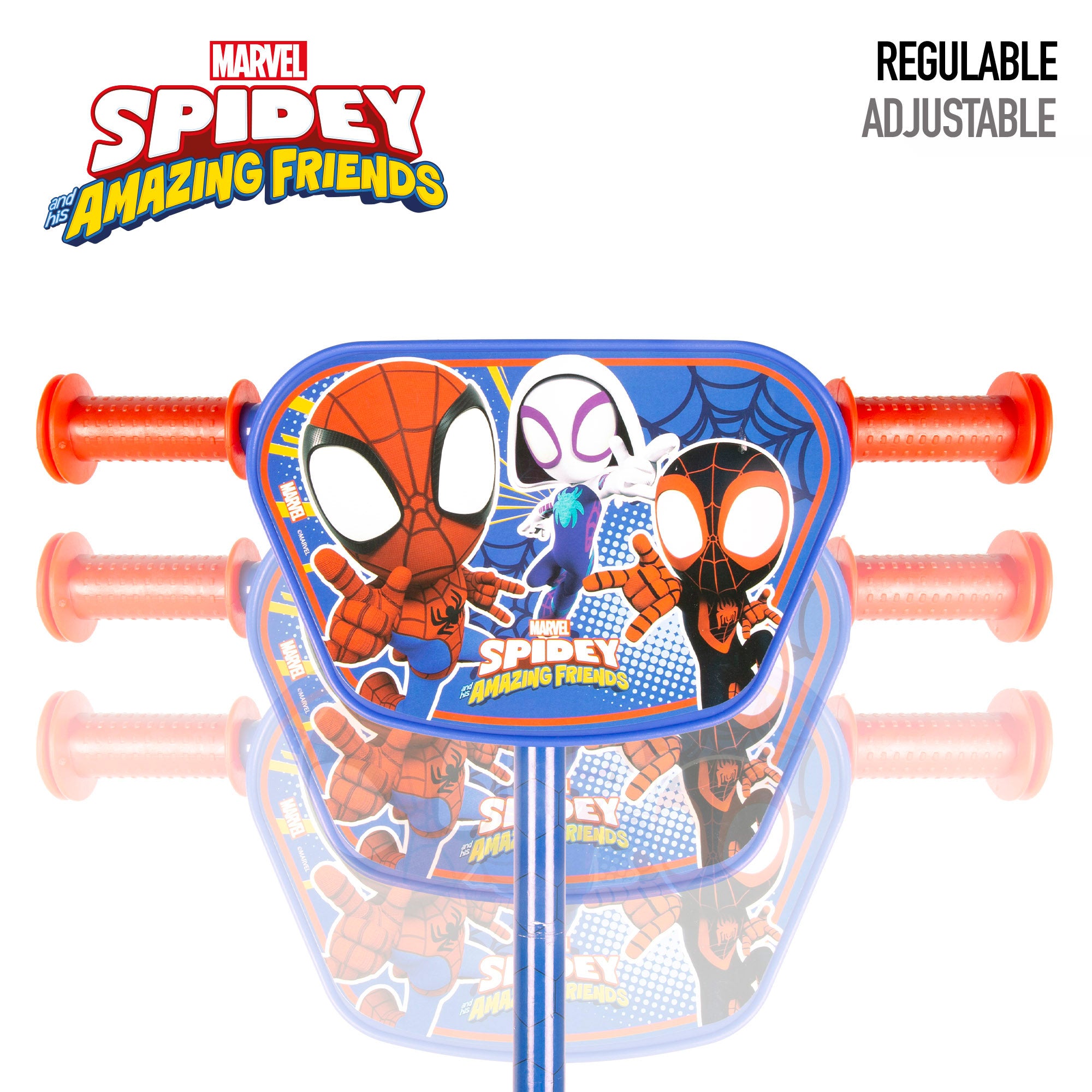 Trotinete Spidey de 3 rodas, dimensões 58x36x65-70 cm, peso máximo de 20 kg, a partir dos 2 anos de idade.