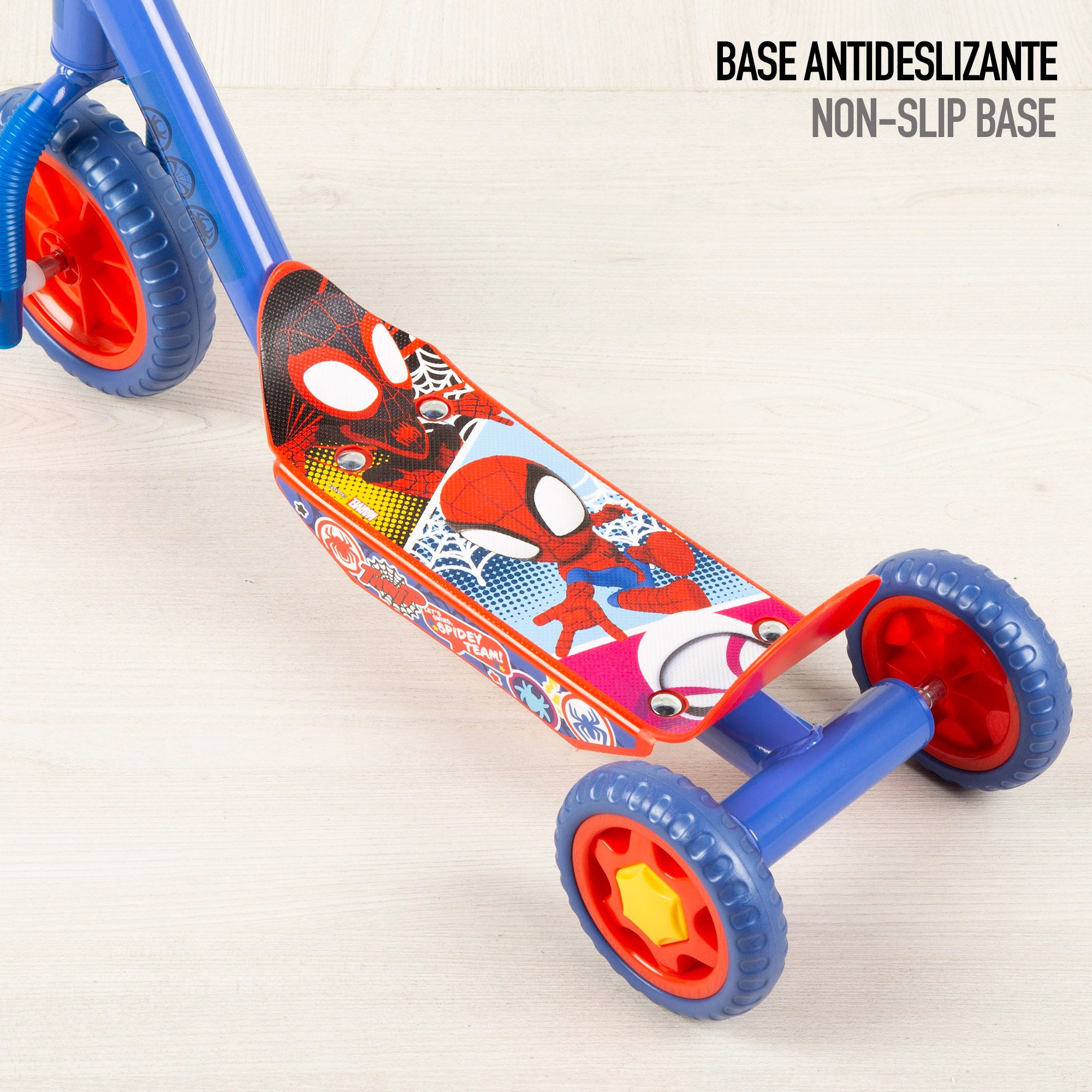Trotinete Spidey de 3 rodas, dimensões 58x36x65-70 cm, peso máximo de 20 kg, a partir dos 2 anos de idade.