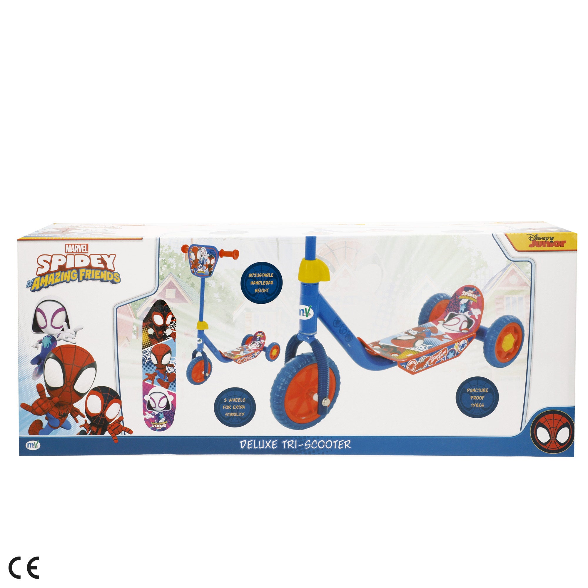 Trotinete Spidey de 3 rodas, dimensões 58x36x65-70 cm, peso máximo de 20 kg, a partir dos 2 anos de idade.