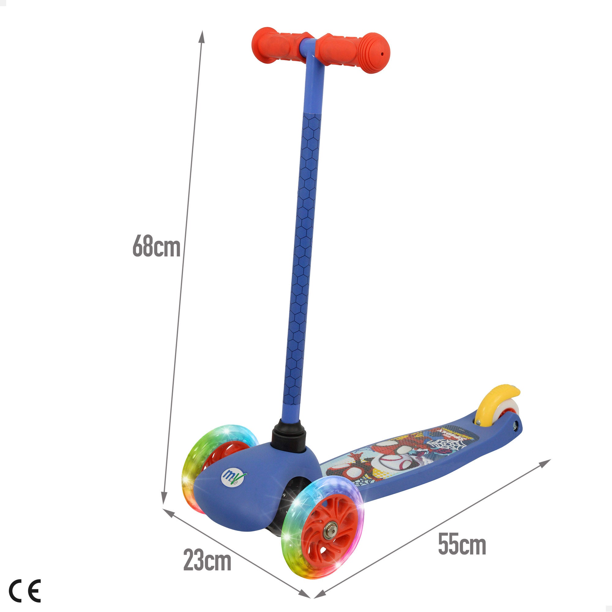 Trotinete Spidey de 3 rodas, peso máximo de 20 kg, com luzes e travão.