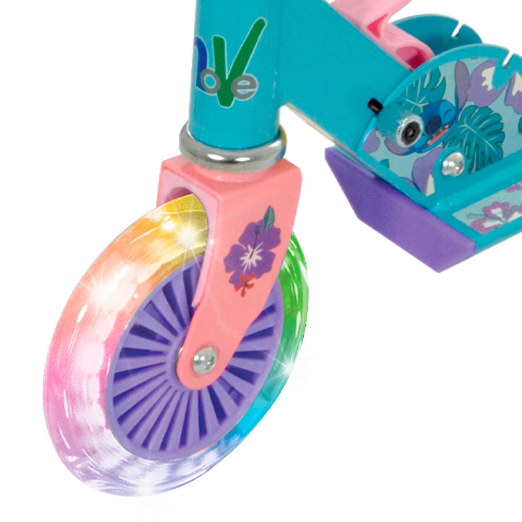 Trotinete dobrável Stitch com 2 rodas, capacidade máxima de 50 kg, com luzes e travão.