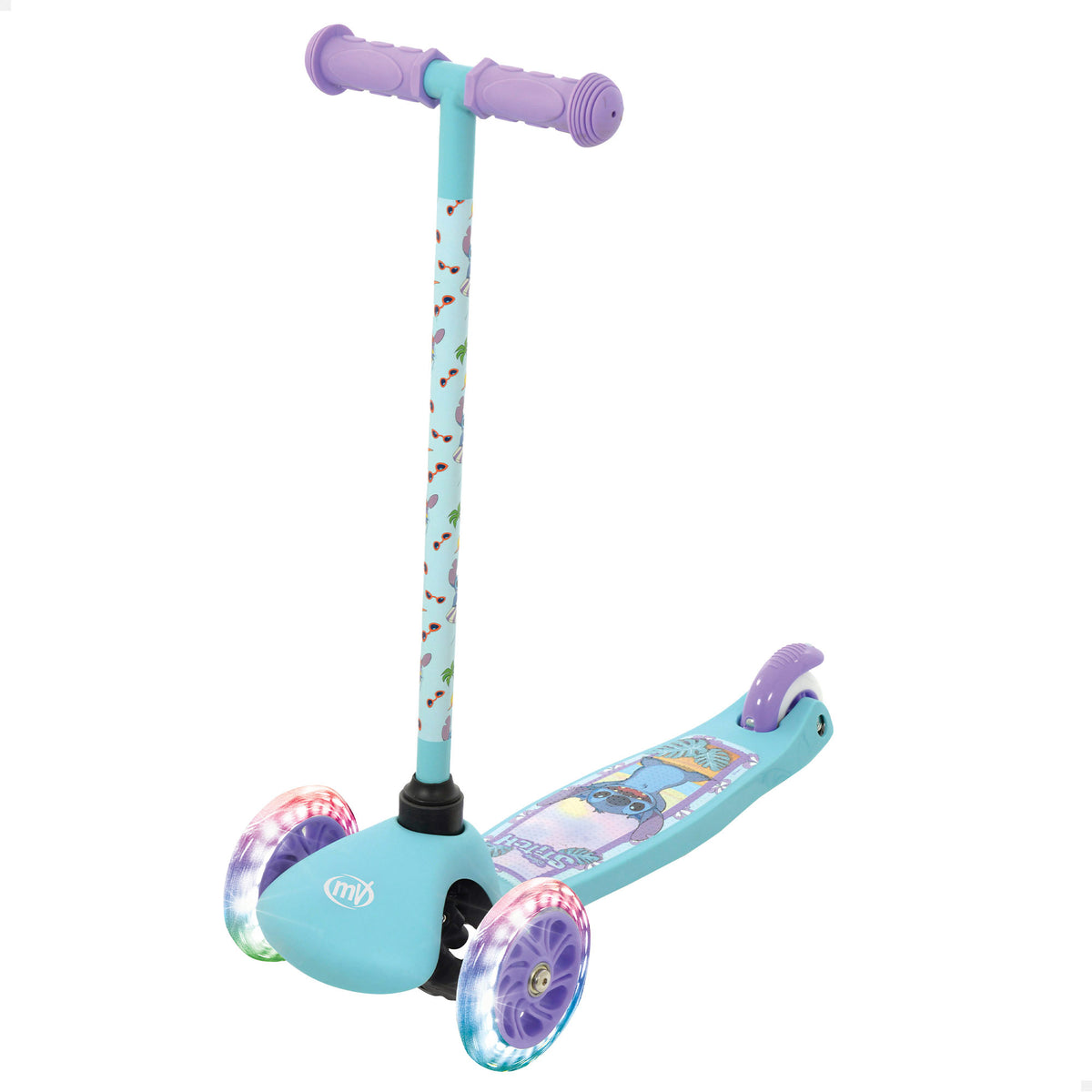 Trotinete Stitch de 3 rodas, peso máximo de 20 kg com luzes.