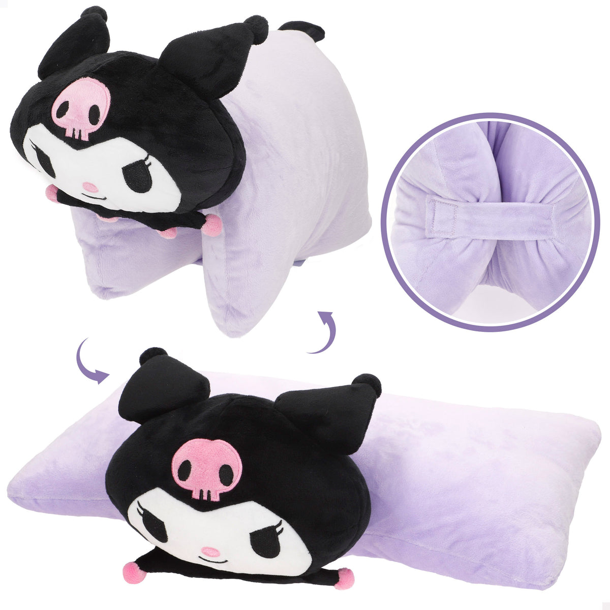 Almofada de peluche 2 em 1 Kuromi macia e aveludada