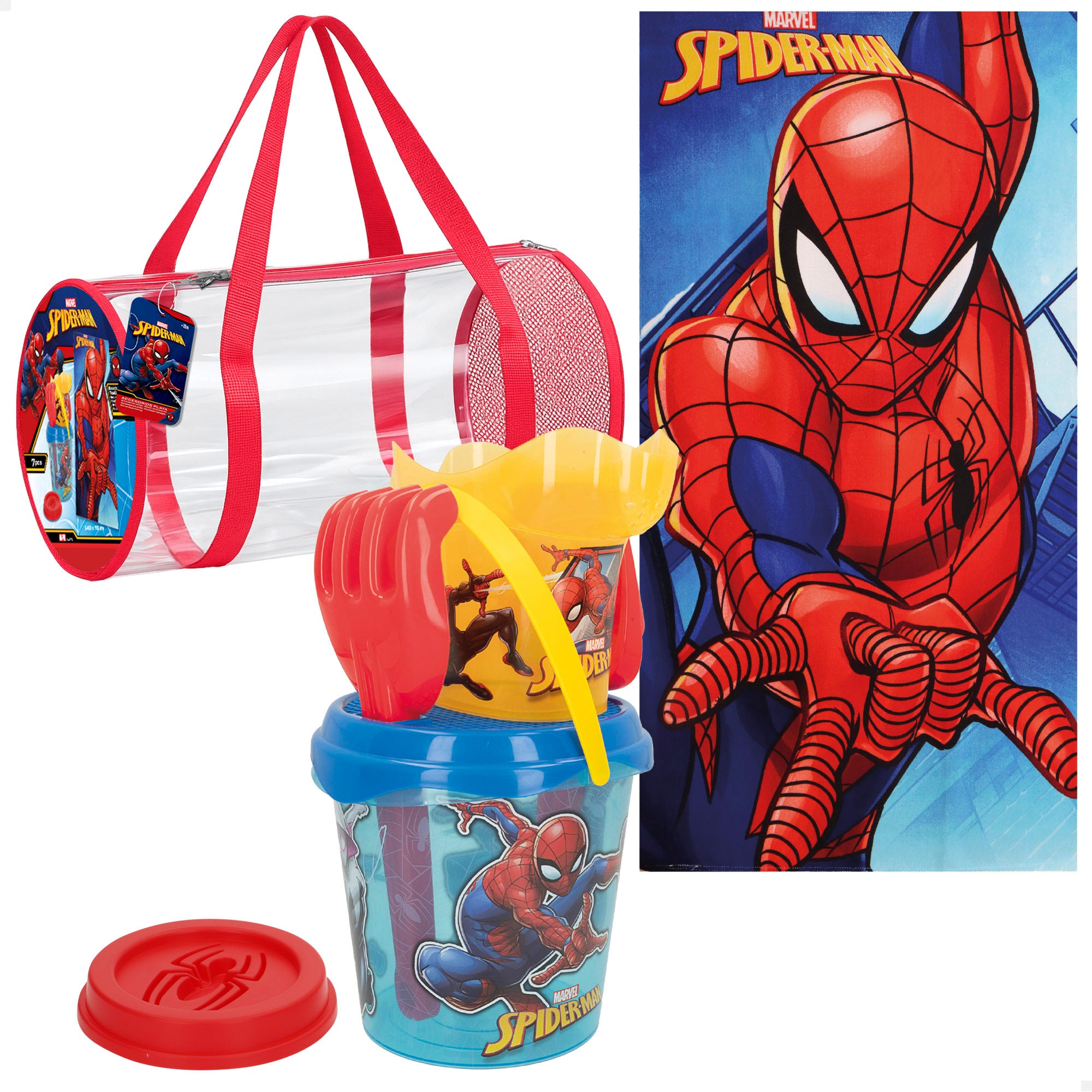 Spider-Man Conjunto de praia com balde, toalha, acessórios e saco