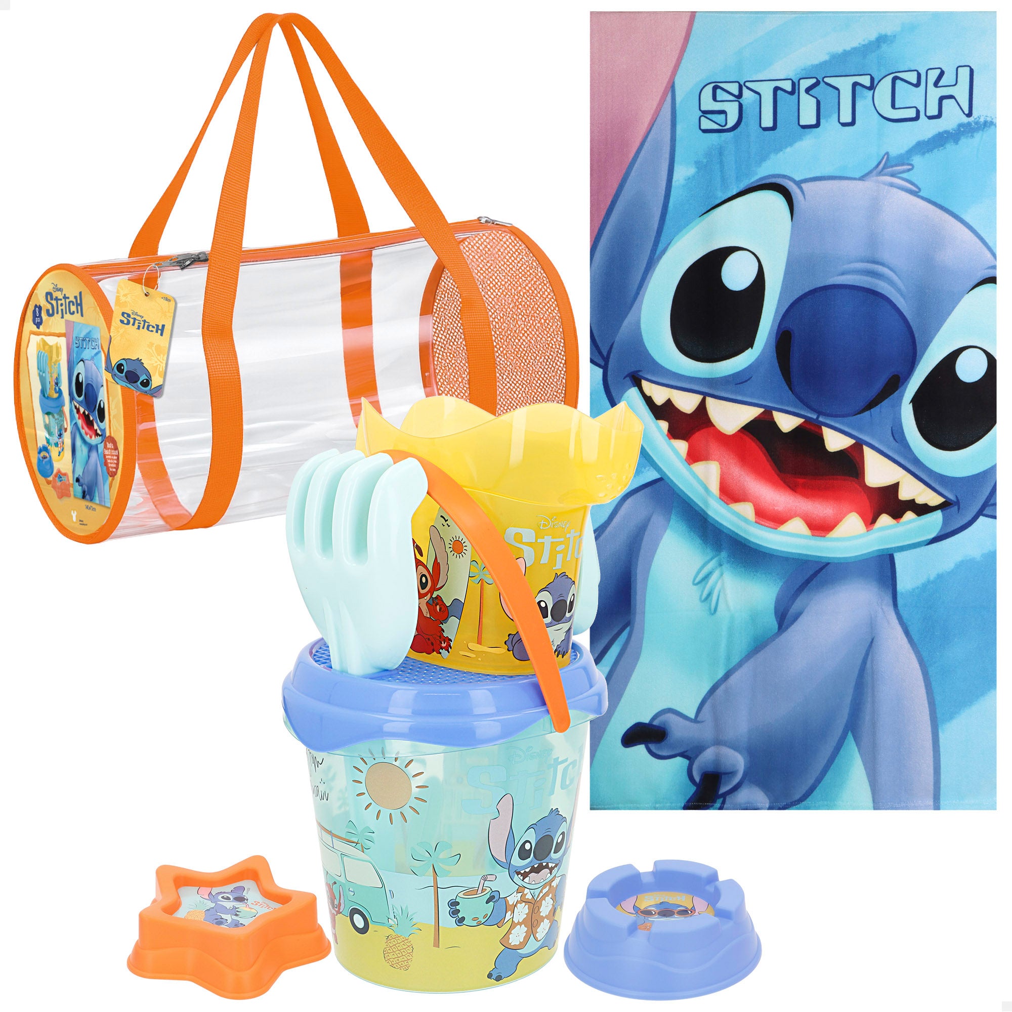Conjunto de praia Stitch com toalha, acessórios e saco