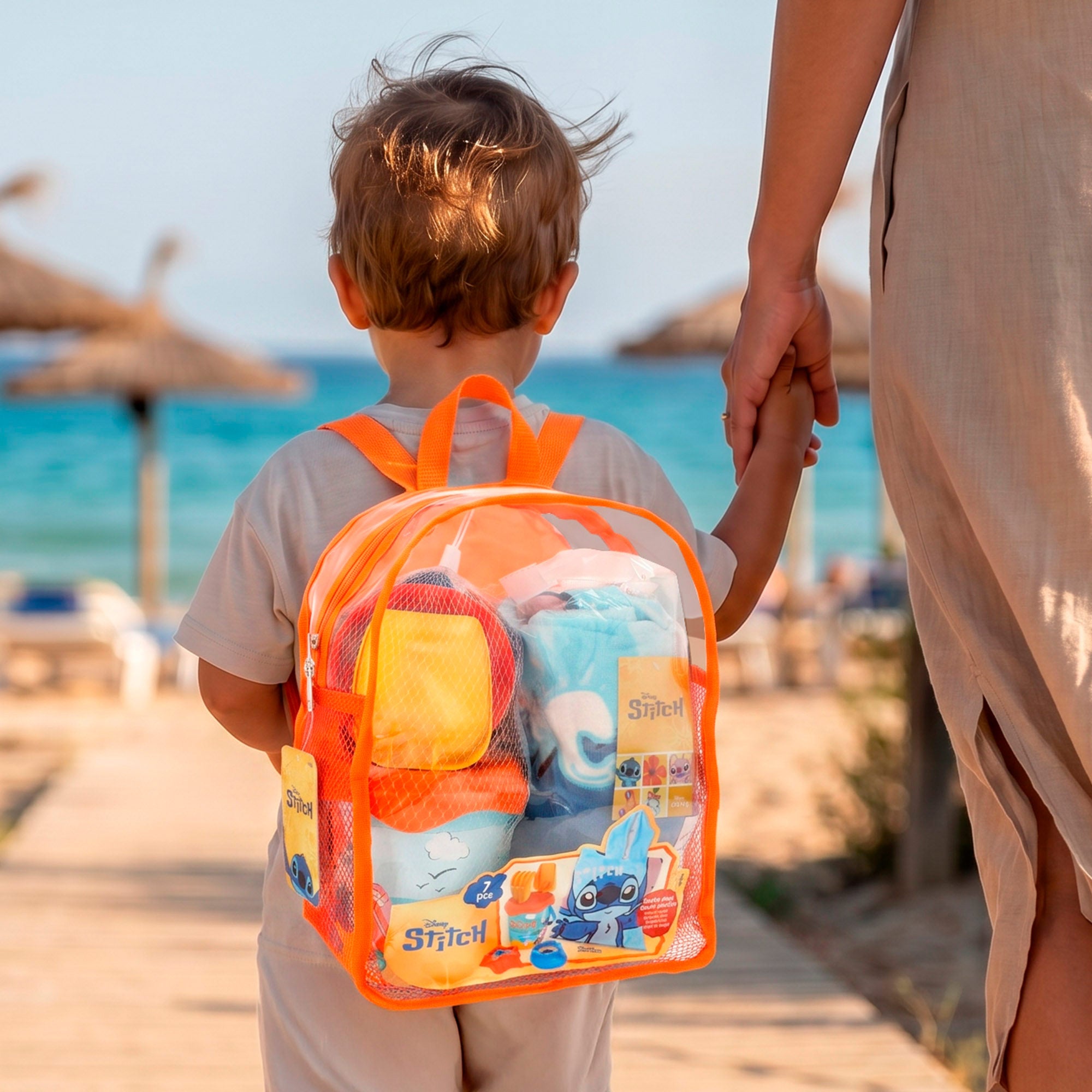 Stitch Conjunto de balde de praia com poncho, acessórios e mochila