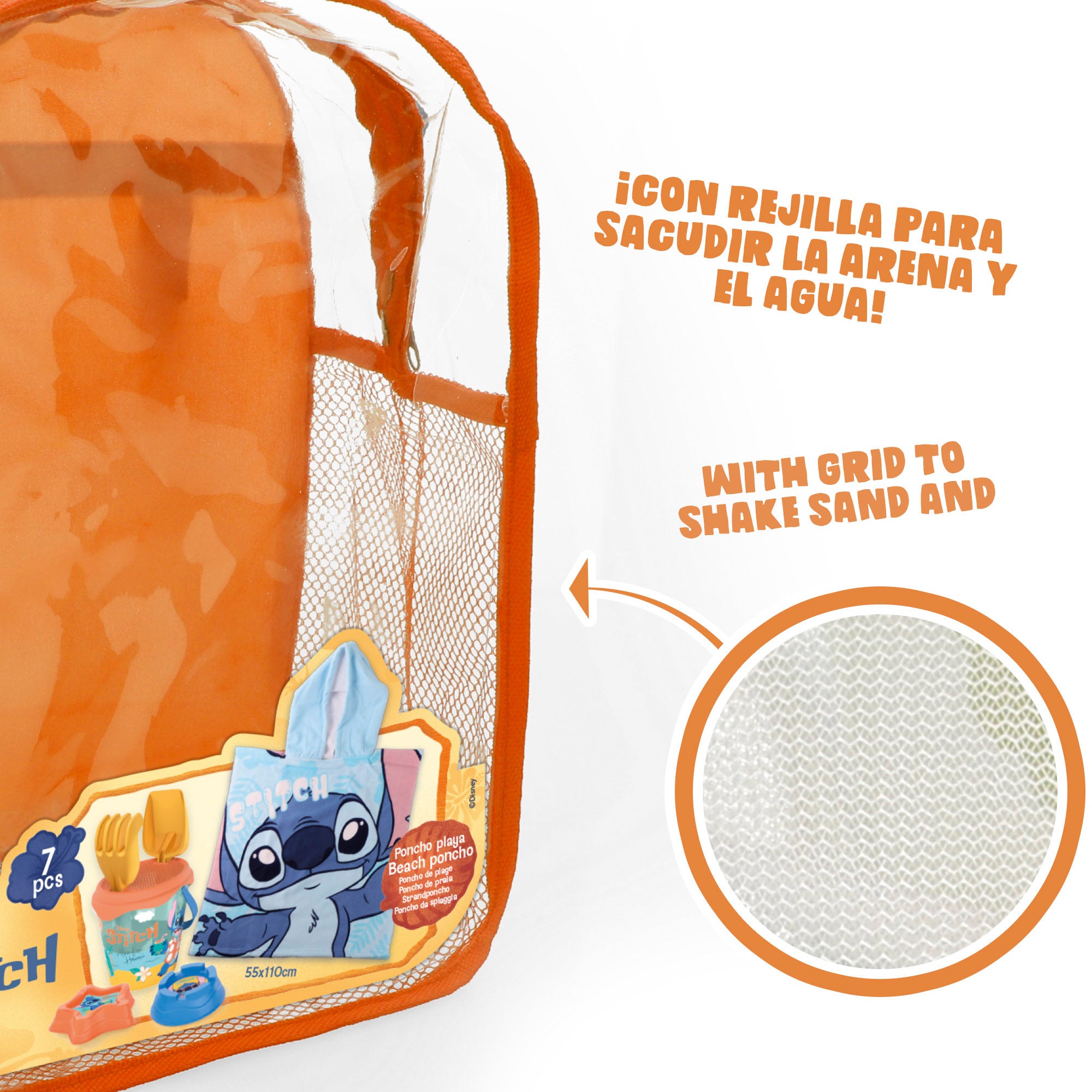 Stitch Conjunto de balde de praia com poncho, acessórios e mochila