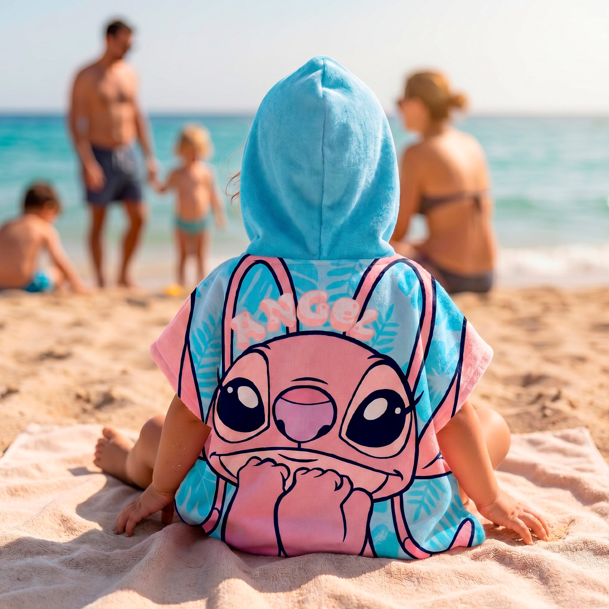 Stitch Conjunto de balde de praia com poncho, acessórios e mochila