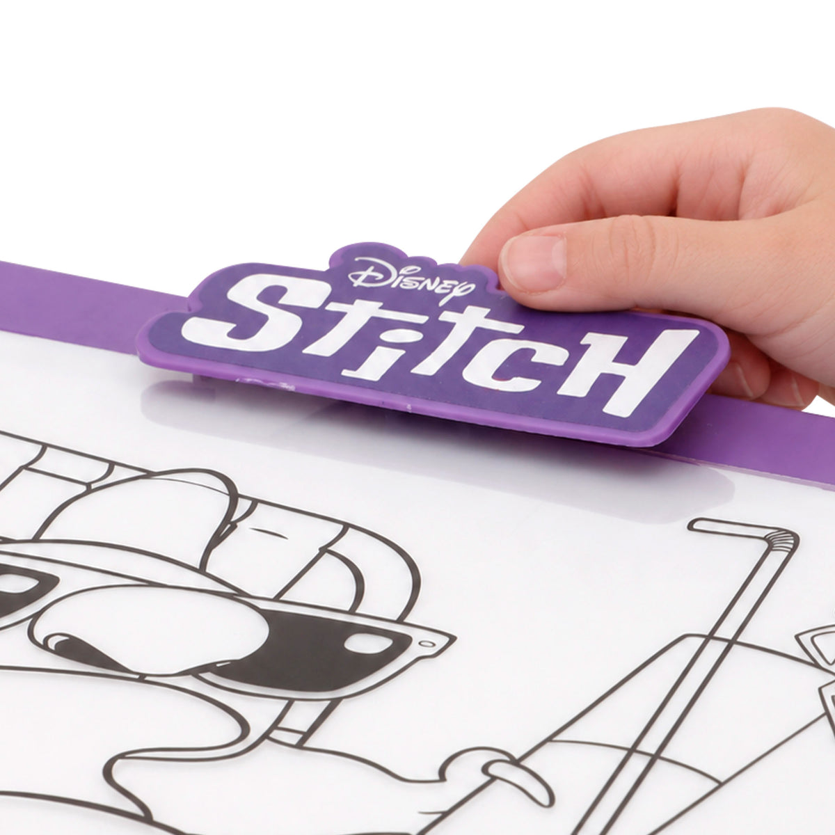 Stitch Lousa de desenho luminosa com moldes, lápis de cor e autocolantes