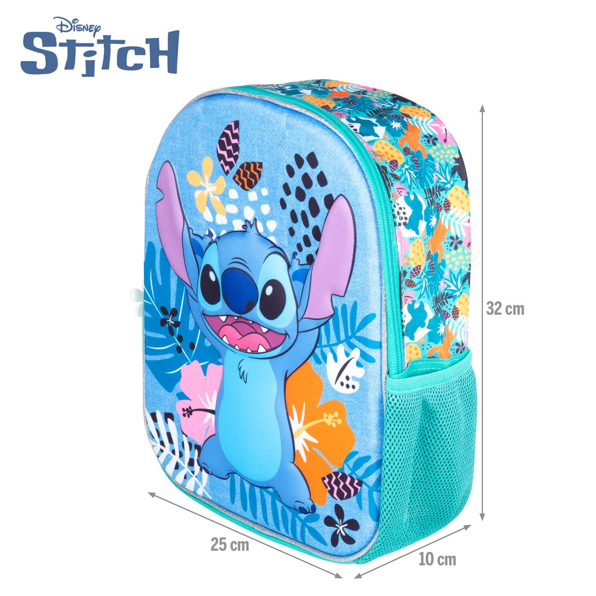 Mochila pré-escolar 3D Stitch + 3 anos