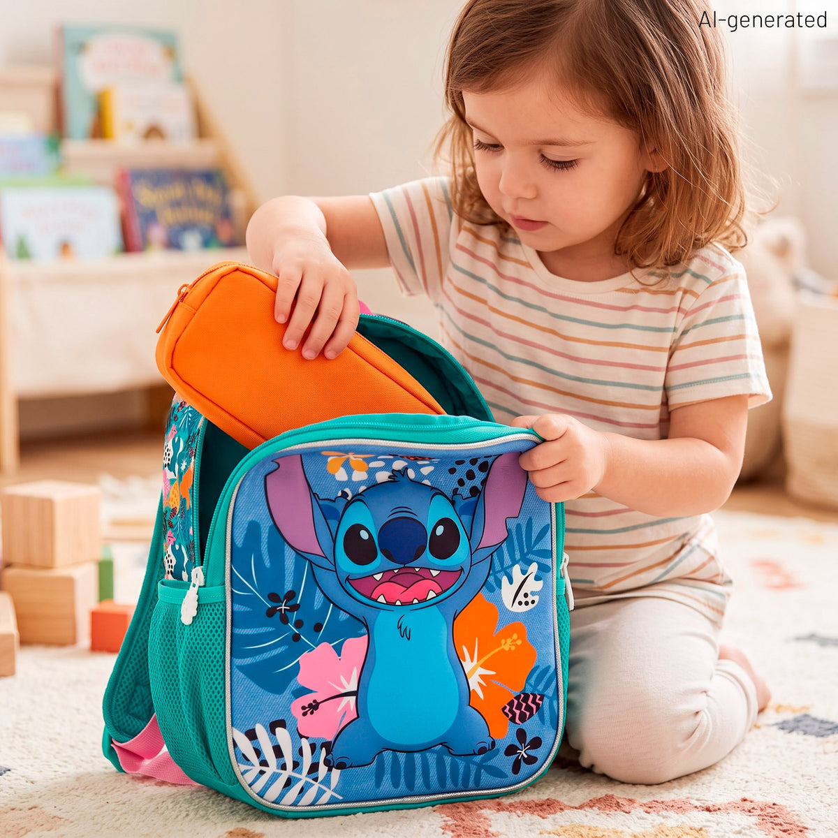 Mochila pré-escolar 3D Stitch + 3 anos