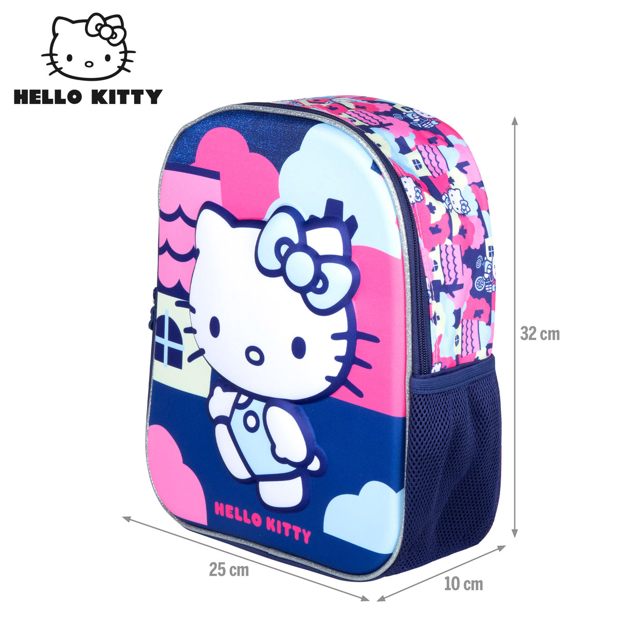 Mochila pré-escolar 3D Hello Kitty + 3 anos