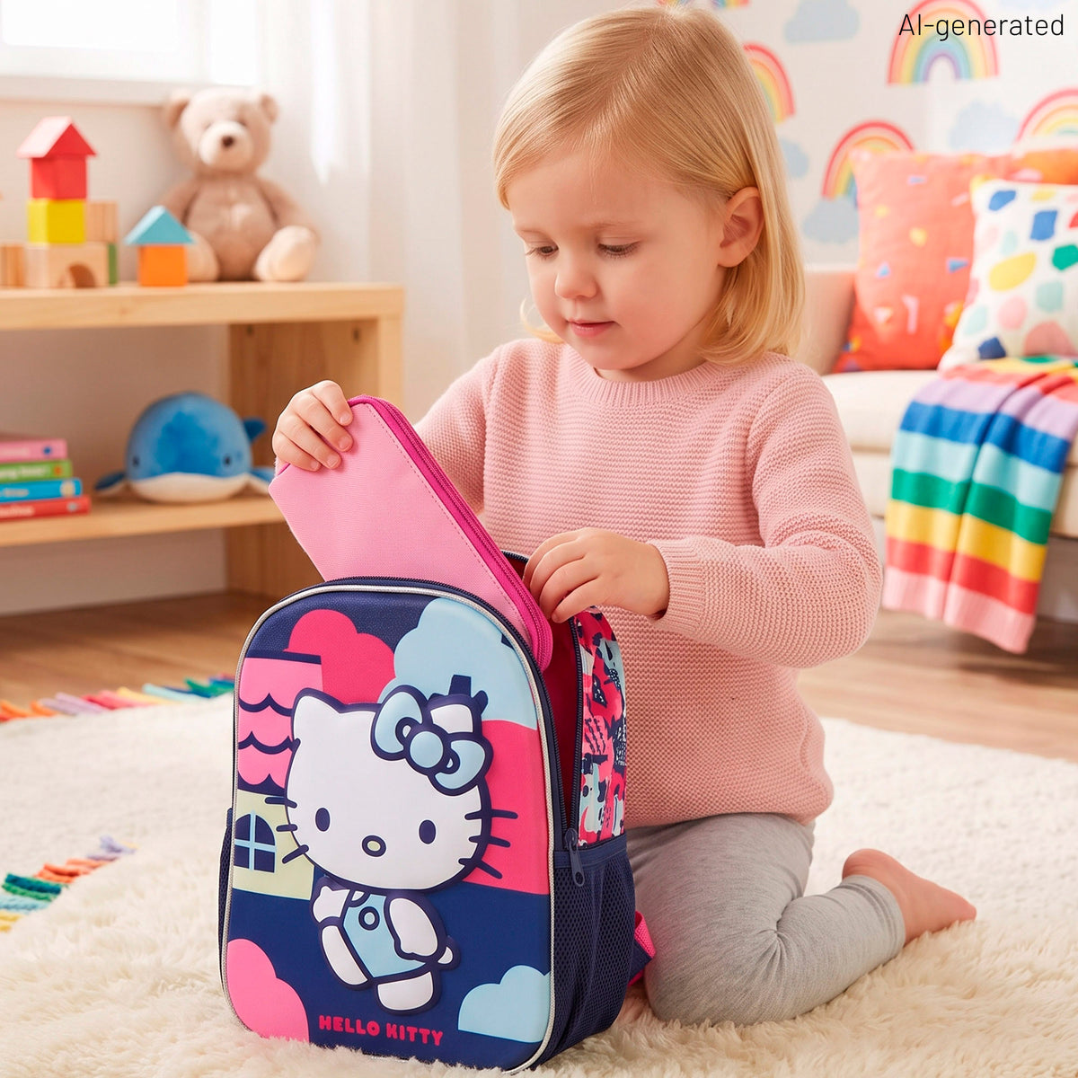 Mochila pré-escolar 3D Hello Kitty + 3 anos