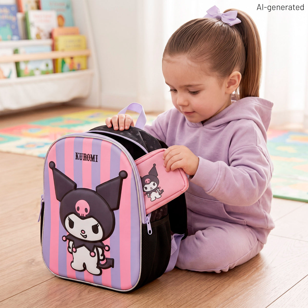 Mochila pré-escolar 3D Kuromi + 3 anos