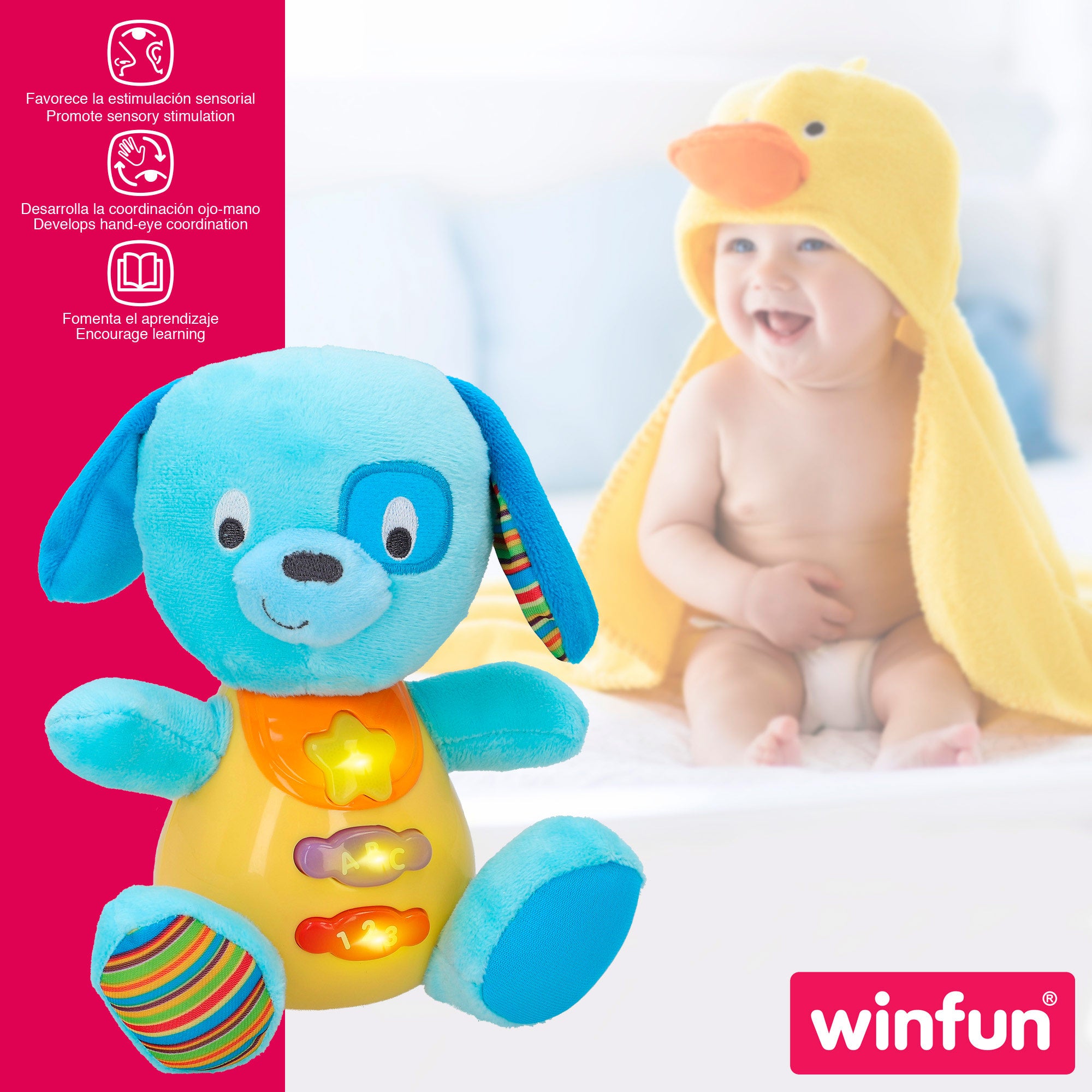 Cão de peluche Winfun em espanhol com luzes