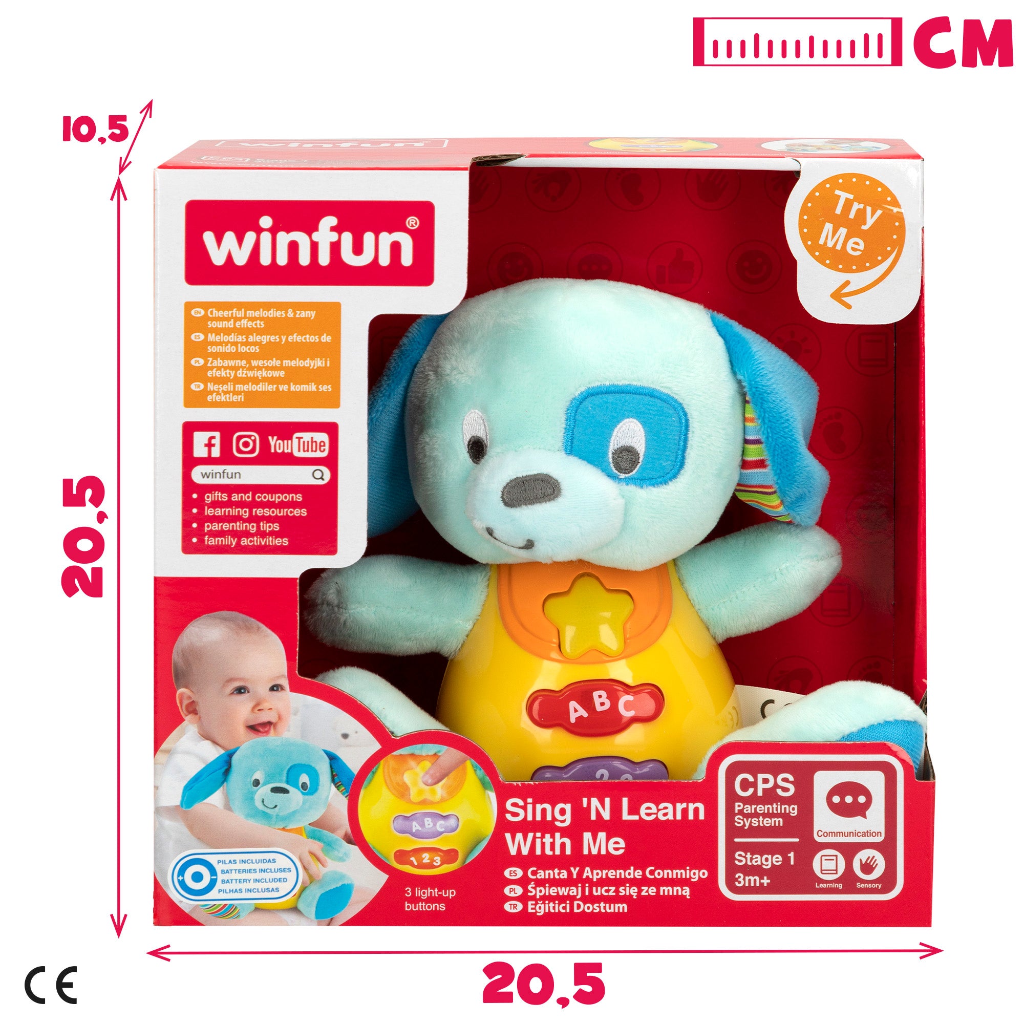 Cão de peluche Winfun em espanhol com luzes