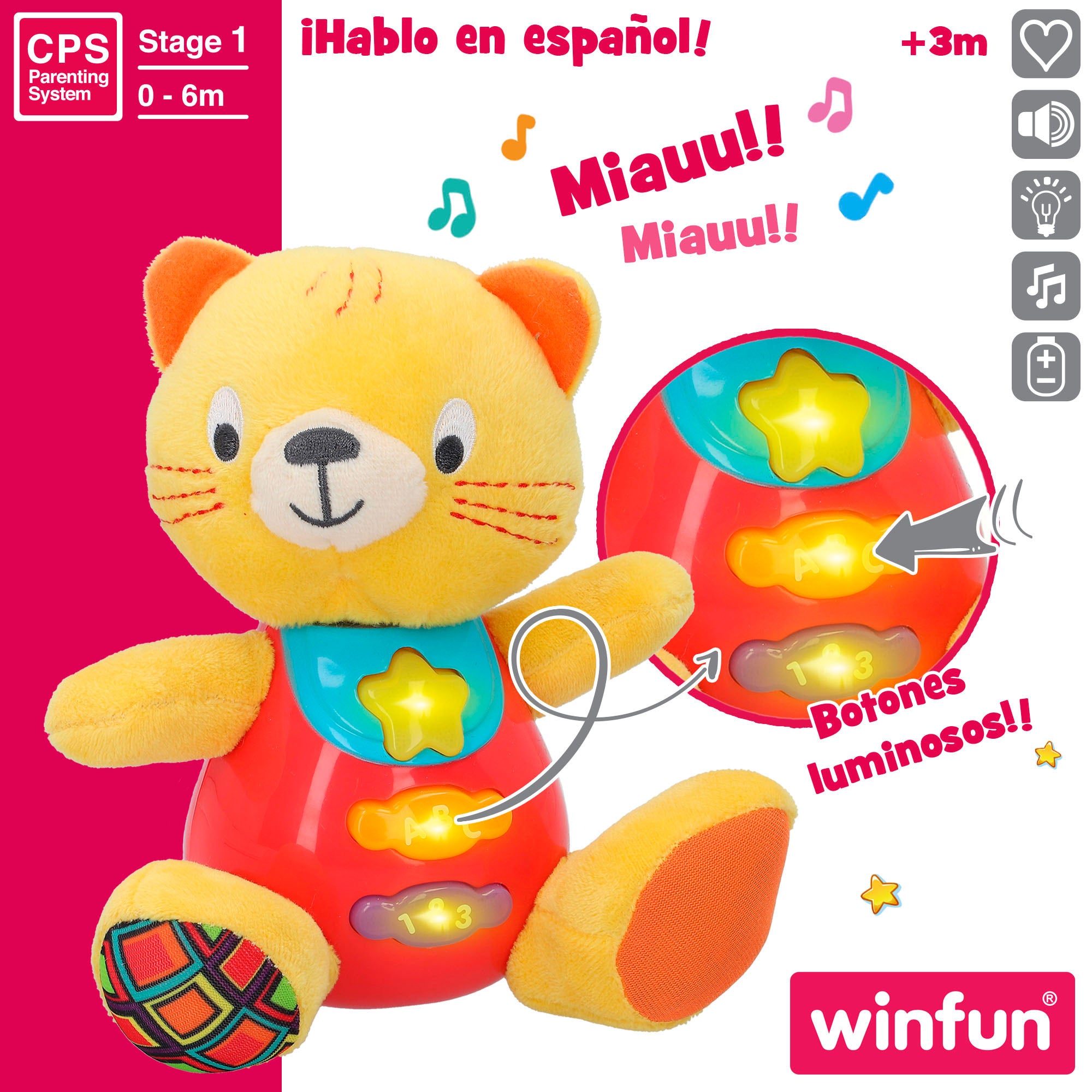Peluche Gatinho Bebé Winfun com Luzes e Som em Espanhol