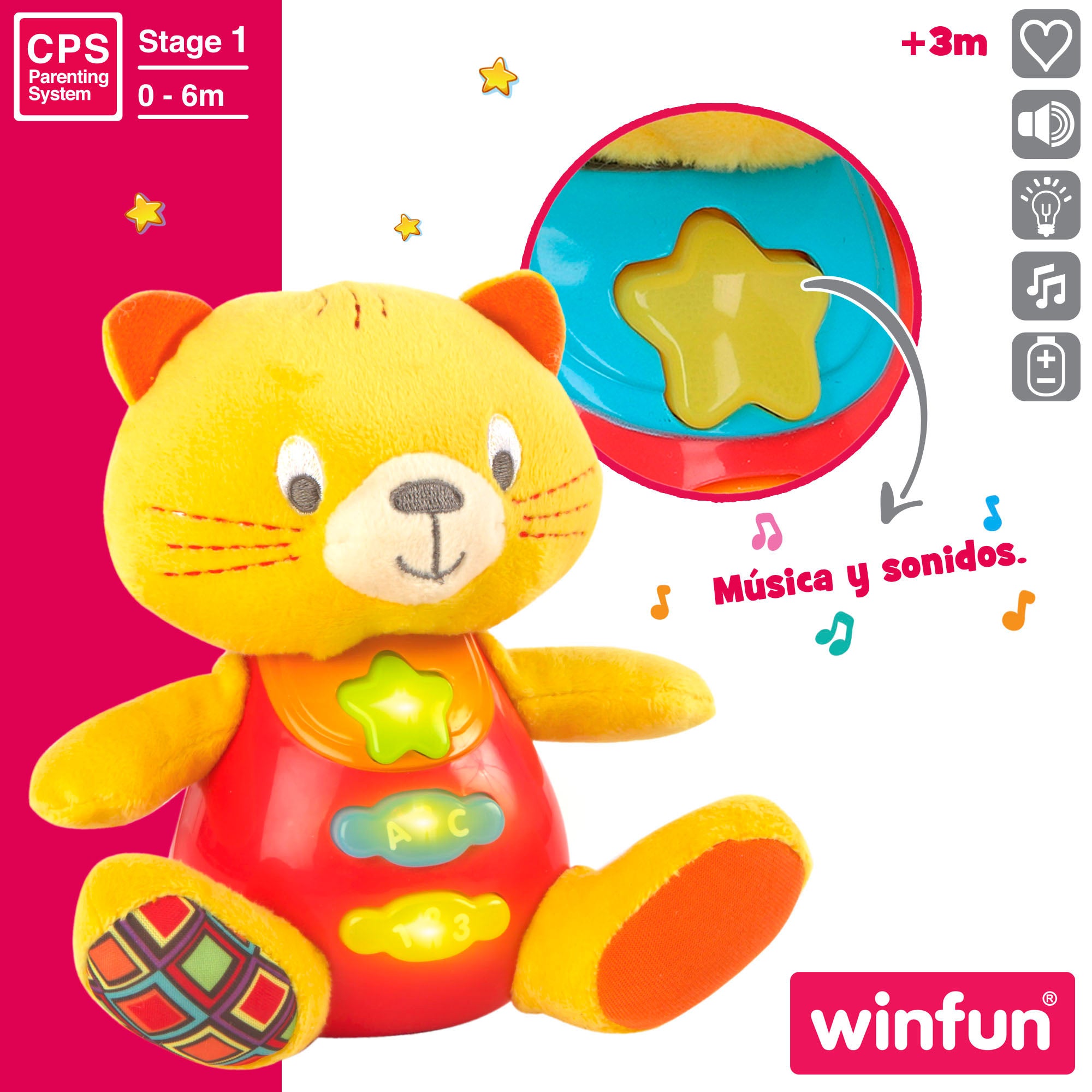 Peluche Gatinho Bebé Winfun com Luzes e Som em Espanhol