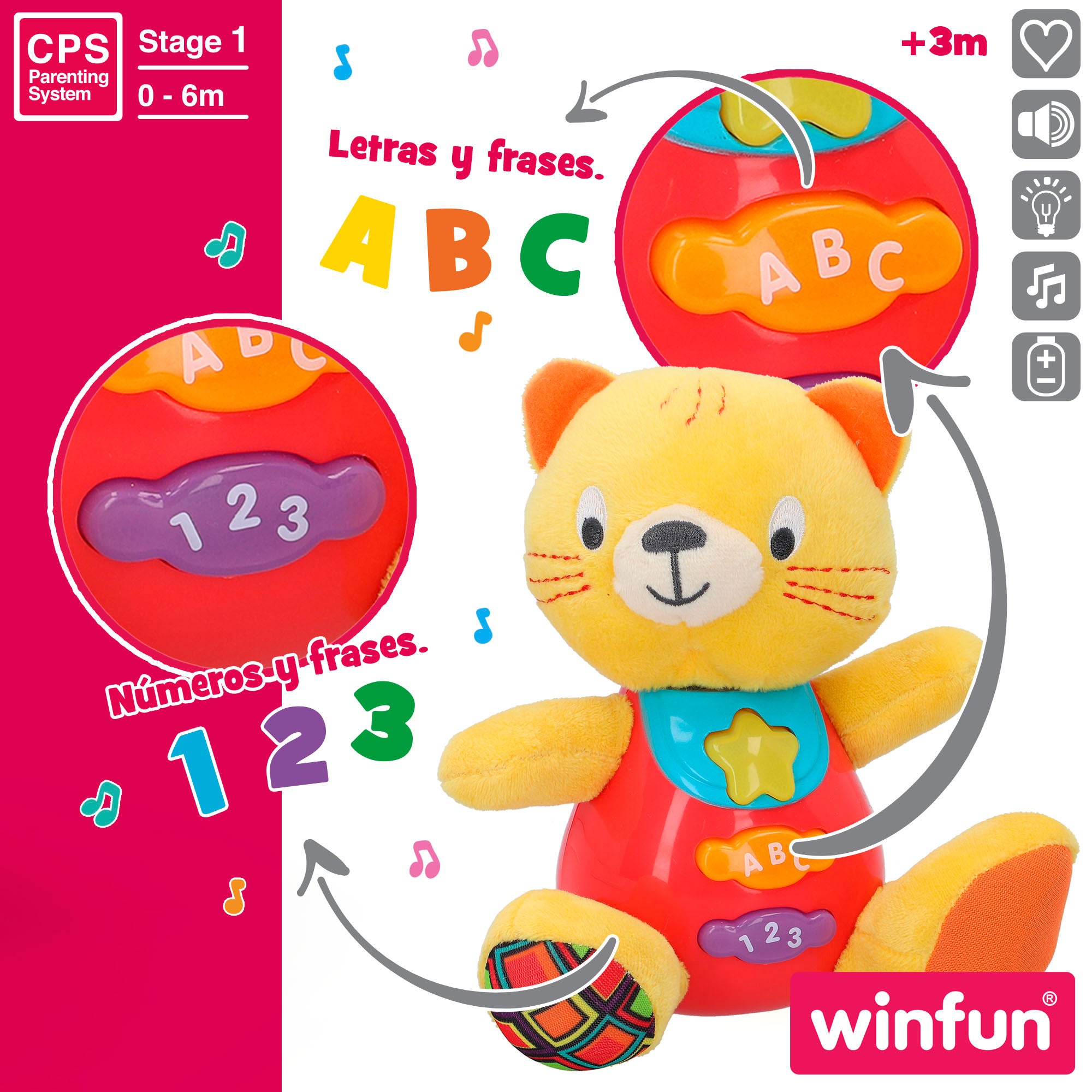 Peluche Gatinho Bebé Winfun com Luzes e Som em Espanhol