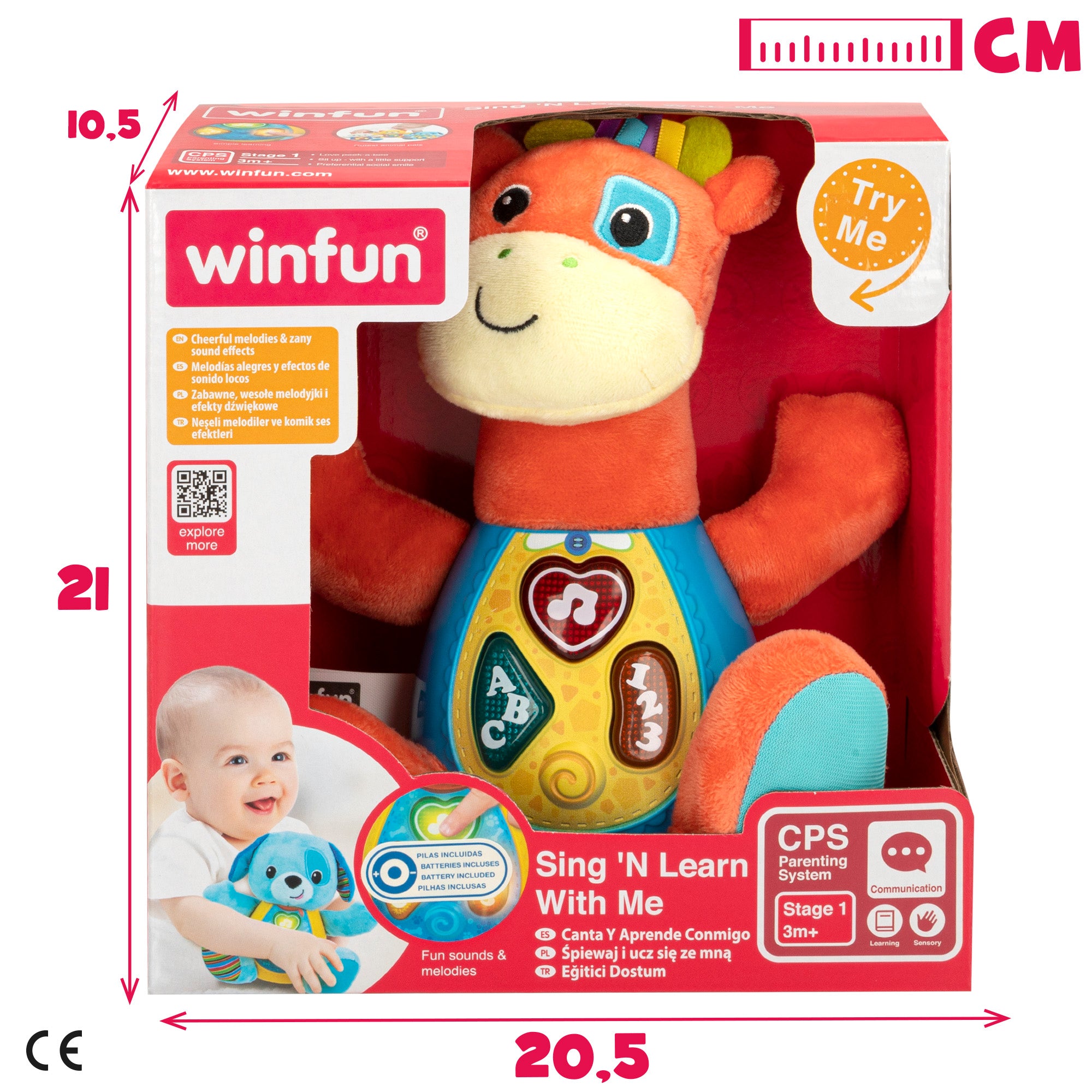 Girafa de peluche falante Winfun com luzes em espanhol.
