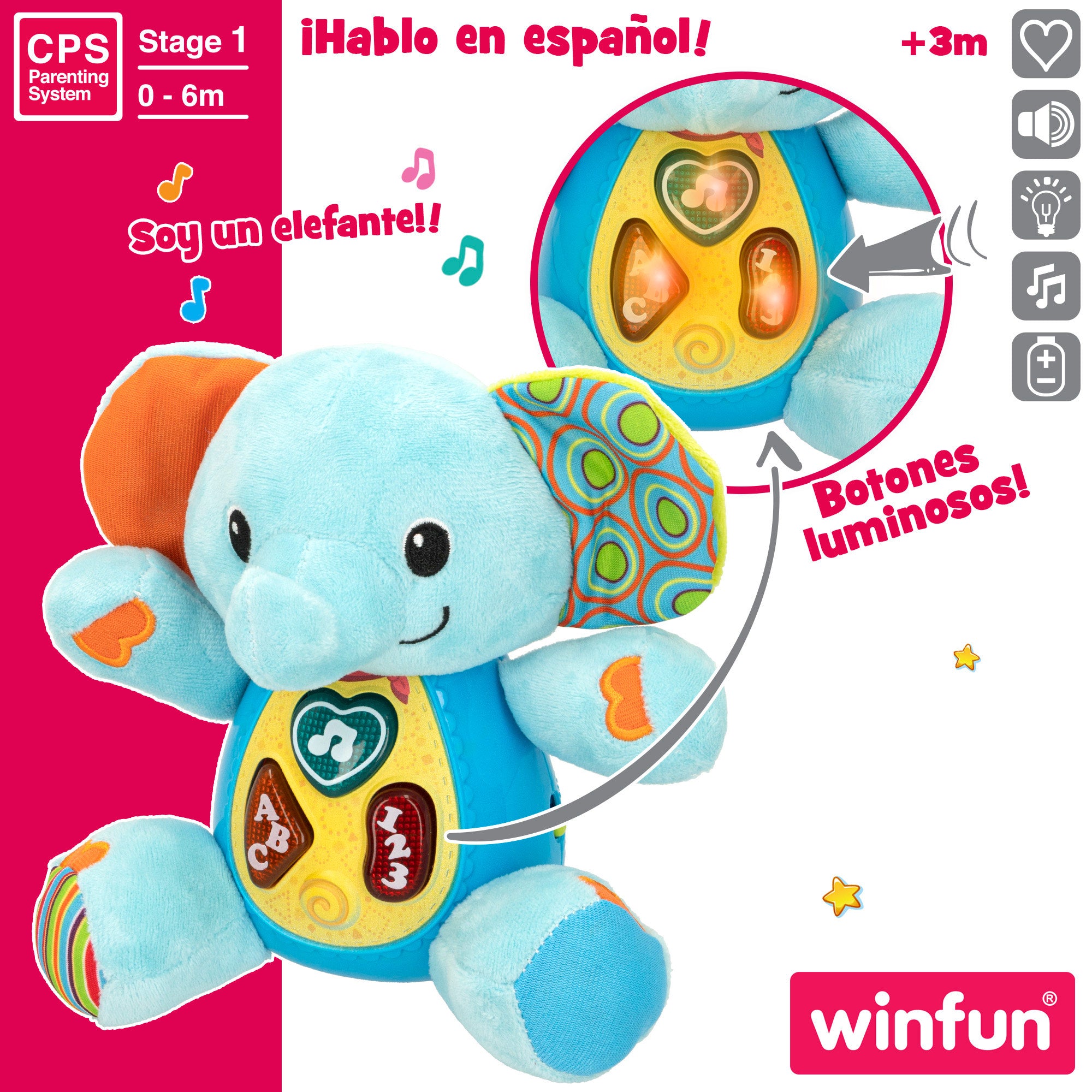 Elefante de peluche falante com luzes da Winfun para bebés