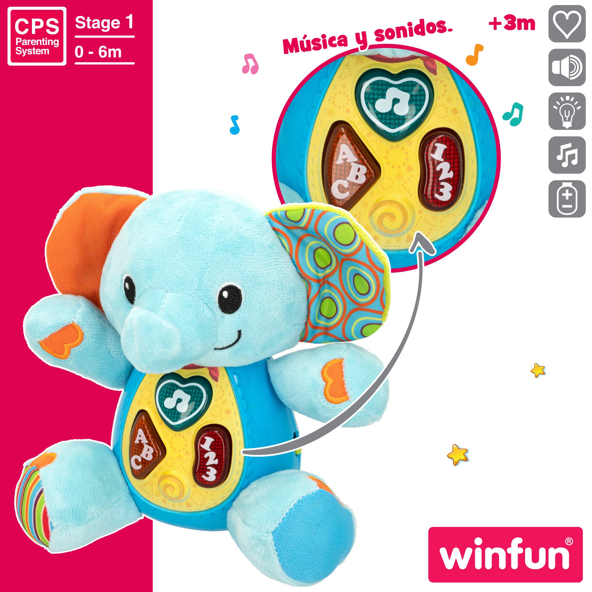 Elefante de peluche falante com luzes da Winfun para bebés