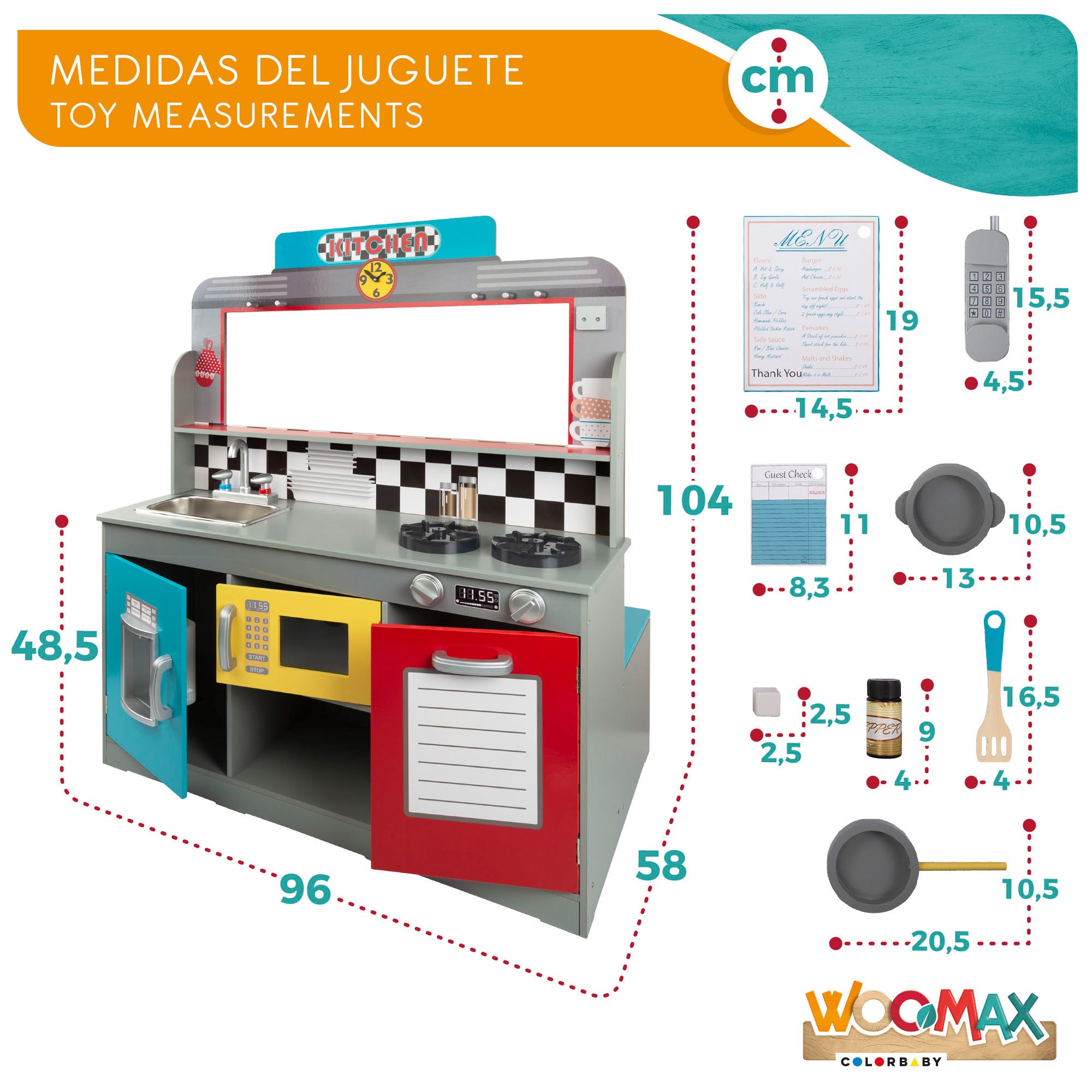 Cozinha de madeira infantil e bar retro WOOMAX