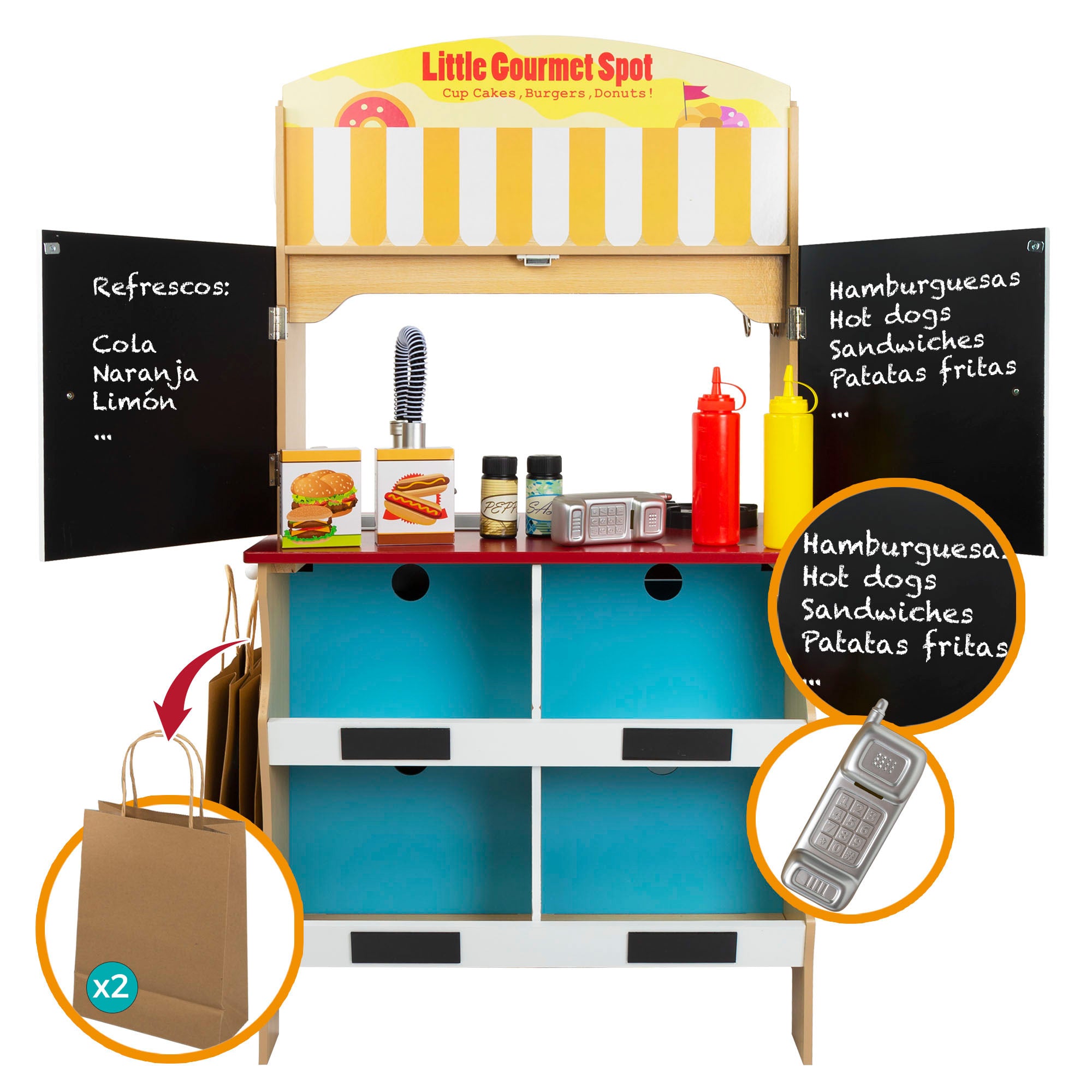 Loja de Gelados WOOMAX com Cozinha de Brinquedo em Madeira 2 em 1