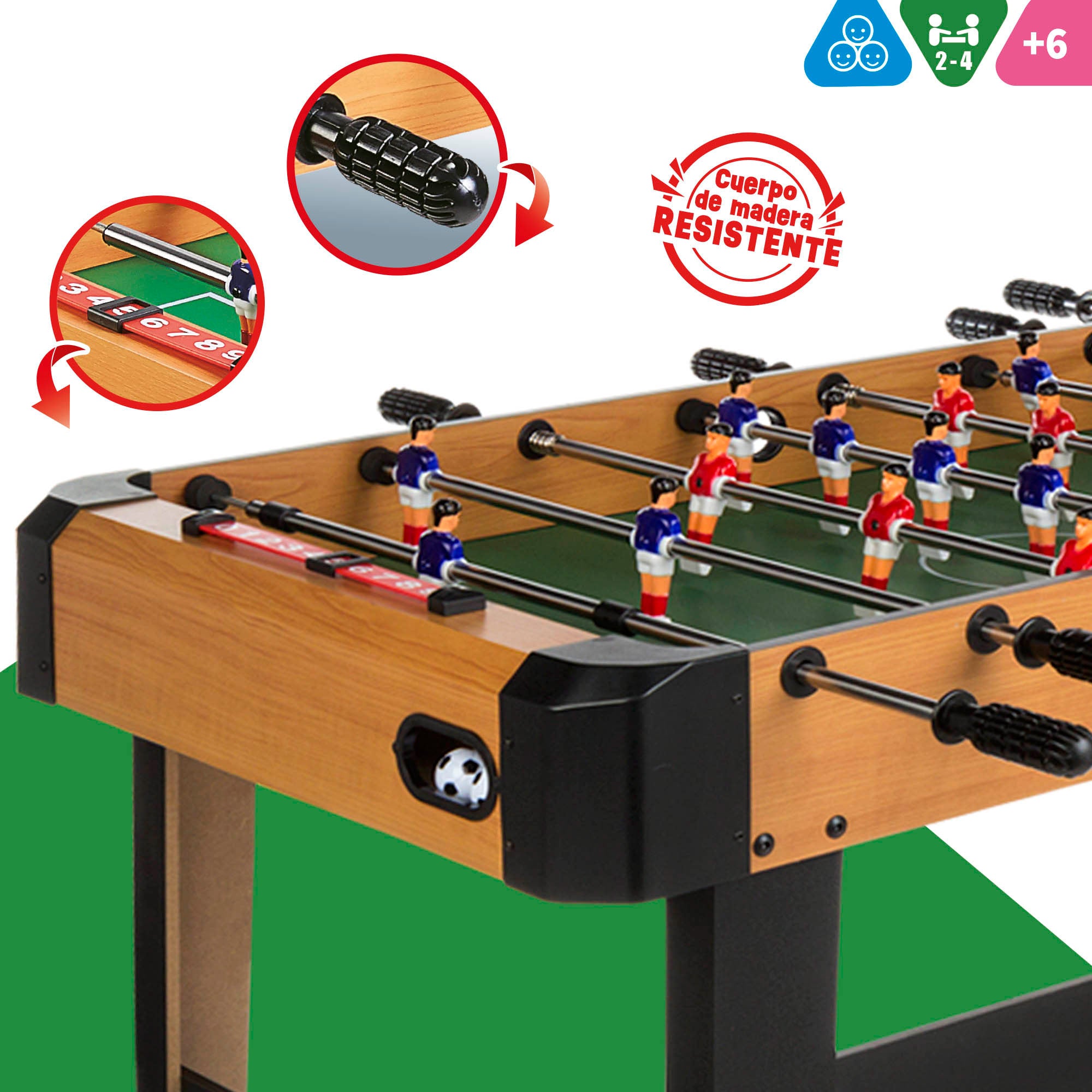 Mesa de matraquilhos em madeira com pés, 121x61x79 cm, CB Games